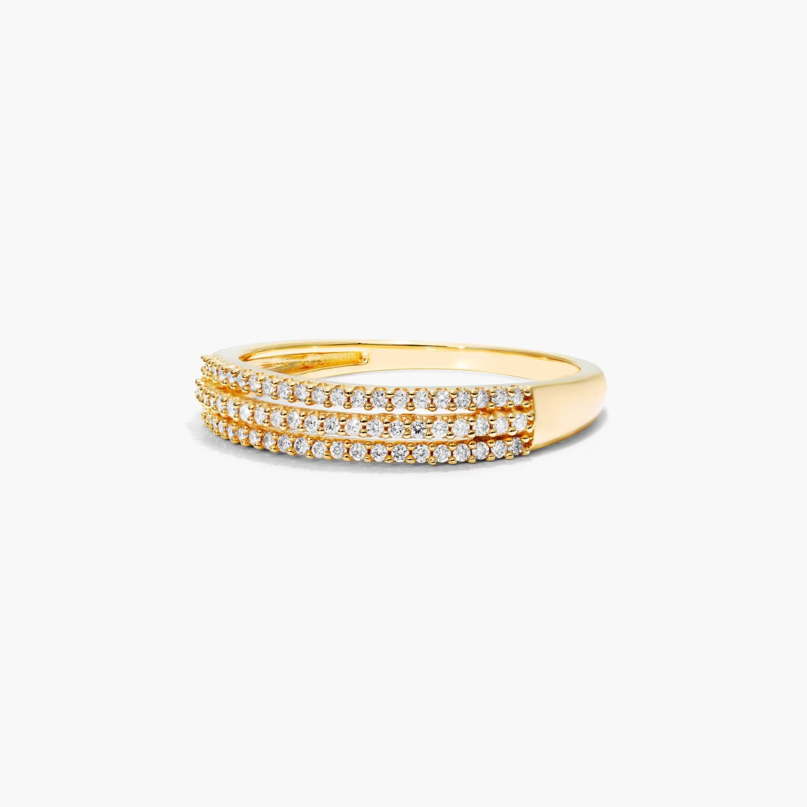 Triple Row Diamond Ring In 14K Yellow Gold