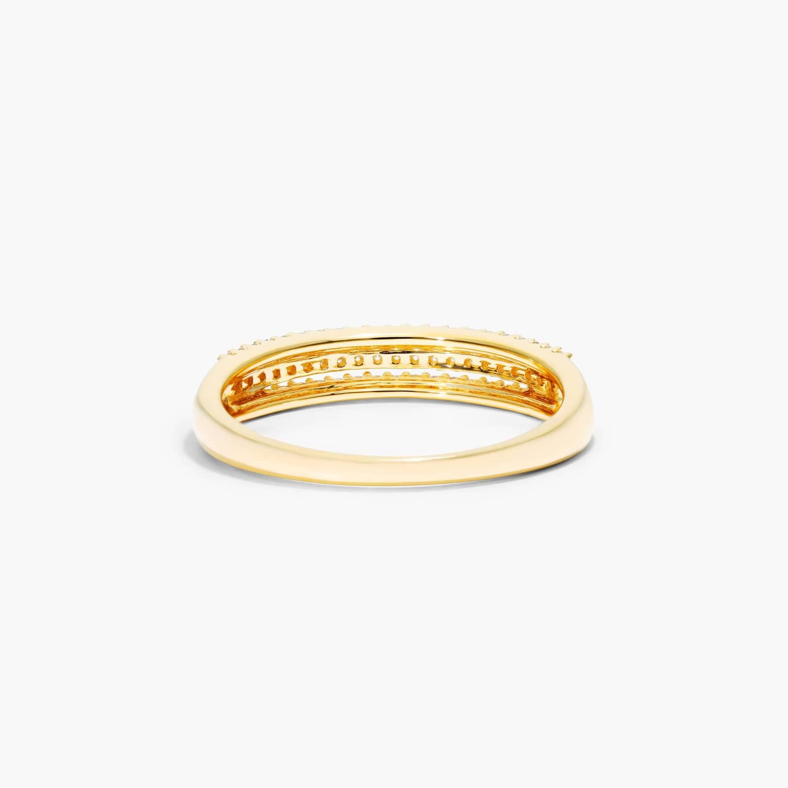 Triple Row Diamond Ring In 14K Yellow Gold
