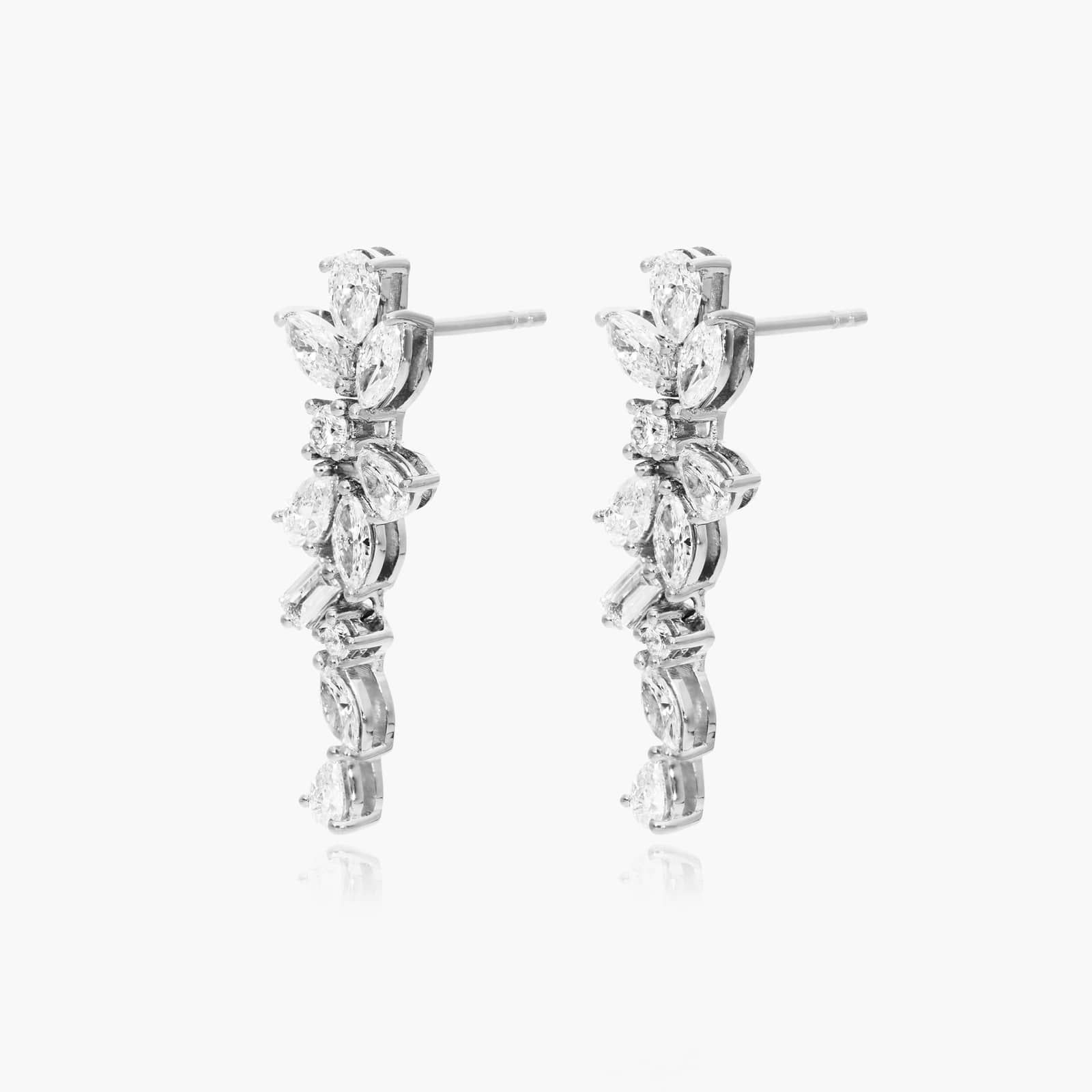 Whimsical Floral Cluster Diamond Drop Earrings In 14K White Gold
