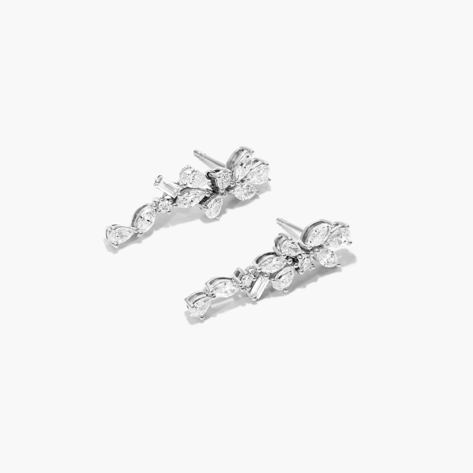 Whimsical Floral Cluster Diamond Drop Earrings In 14K White Gold