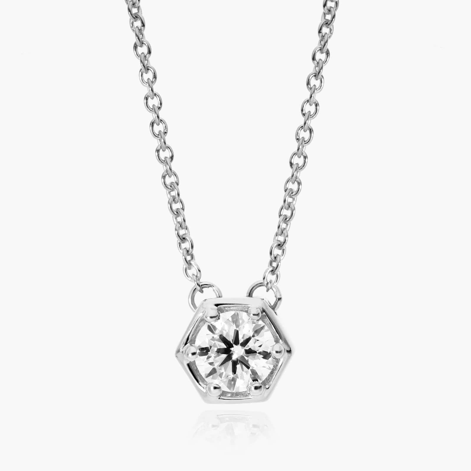 Geometric Frame Solitaire Diamond Pendant In 14K White Gold
