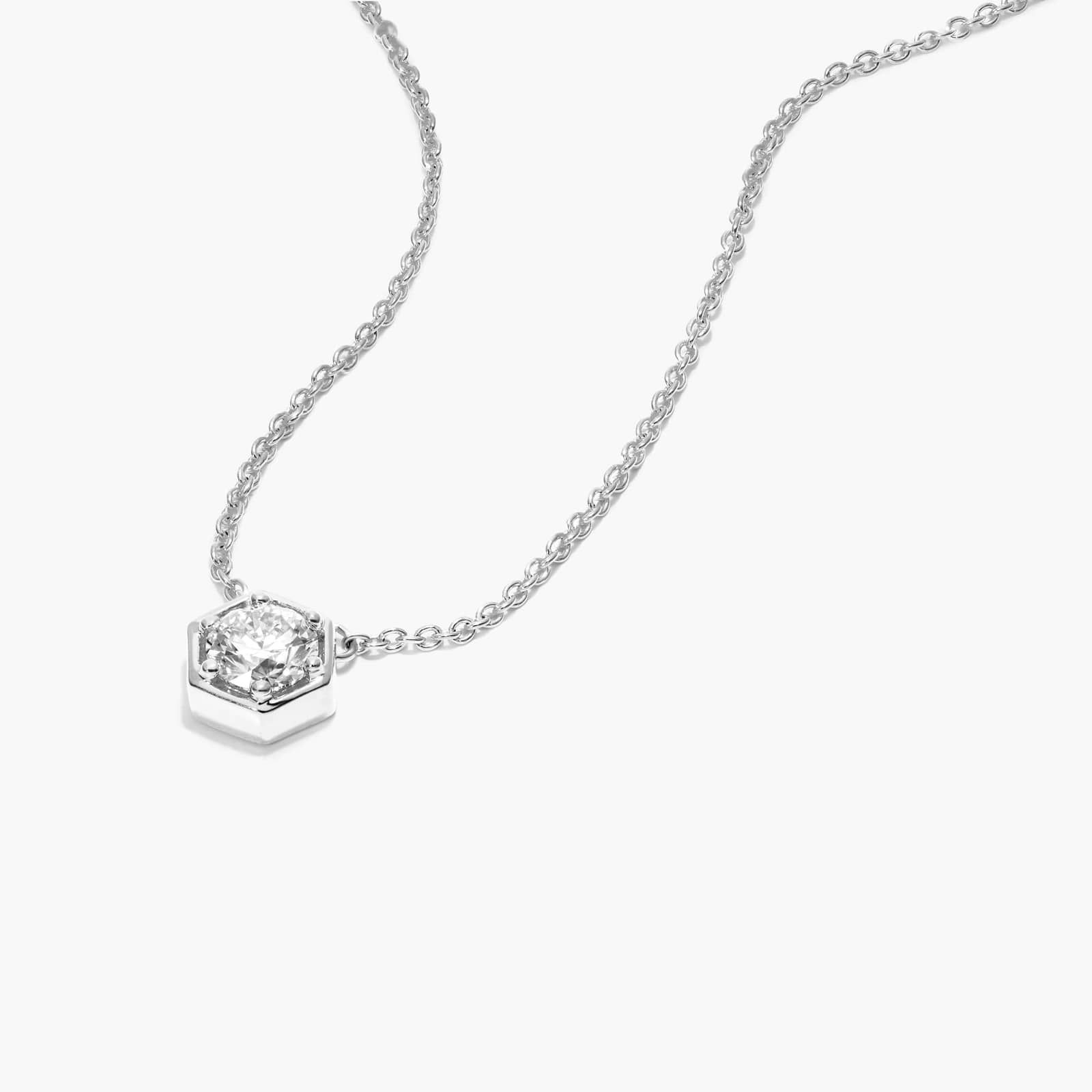 Geometric Frame Solitaire Diamond Pendant In 14K White Gold