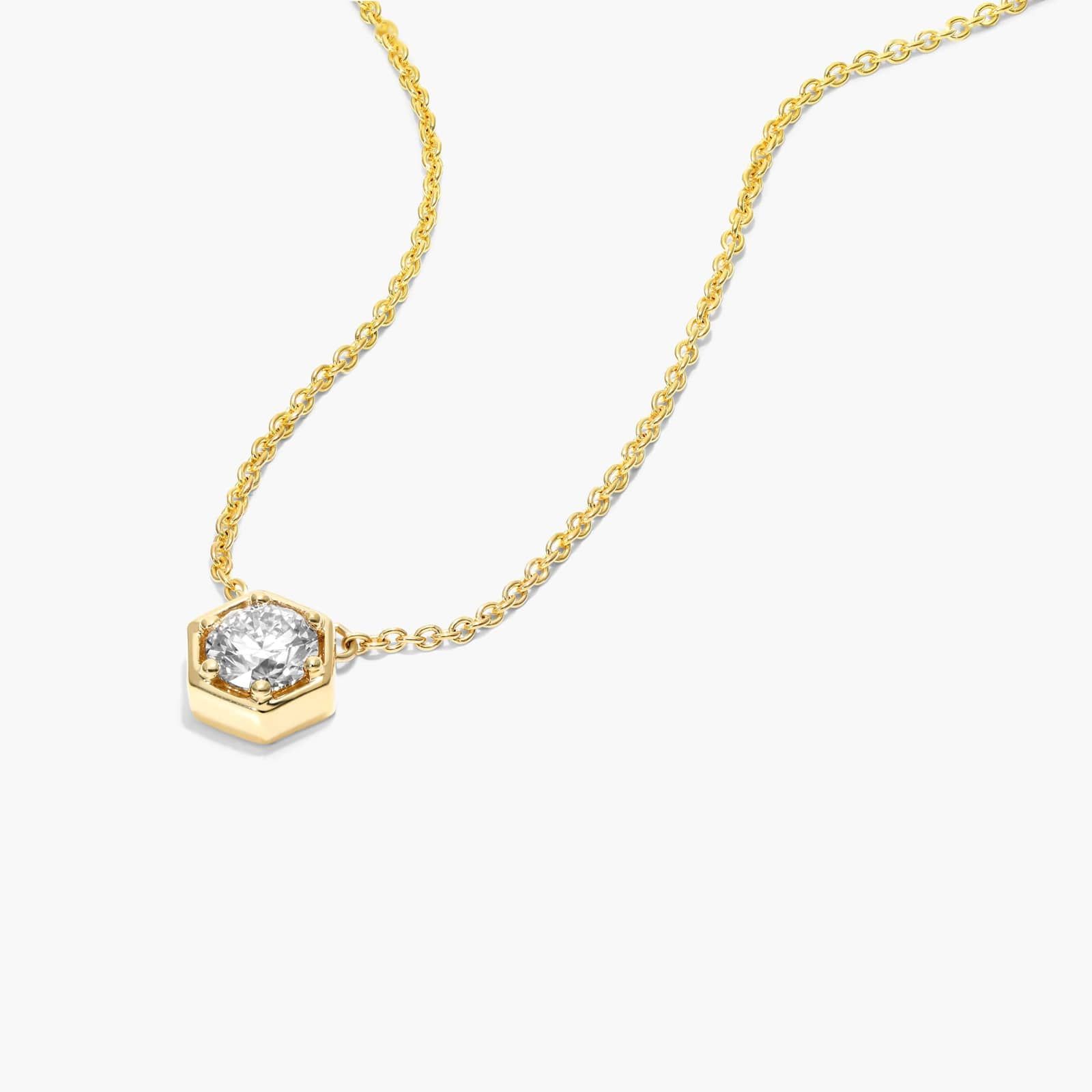 Geometric Frame Solitaire Diamond Pendant In 14K Yellow Gold