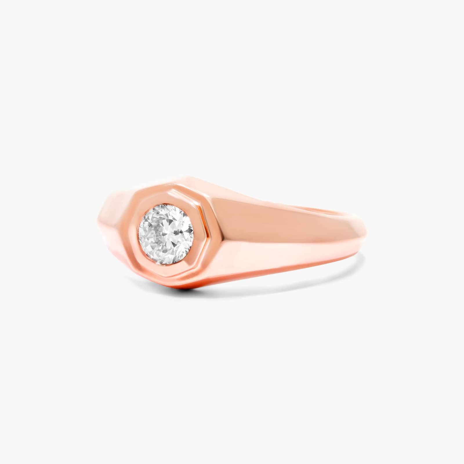 Octagonal Frame Solitaire Diamond Ring In 14K Rose Gold