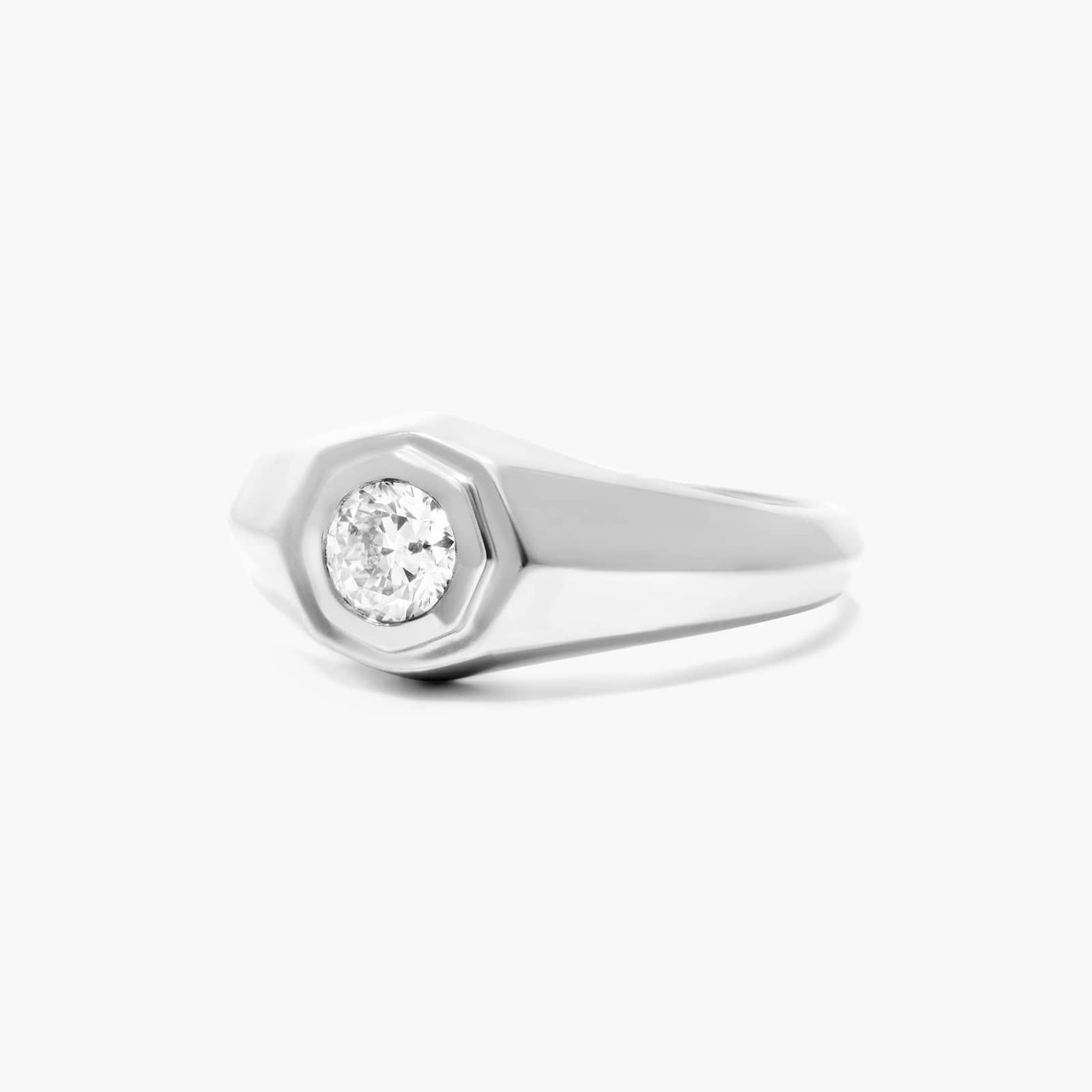Octagonal Frame Solitaire Diamond Ring In 14K White Gold