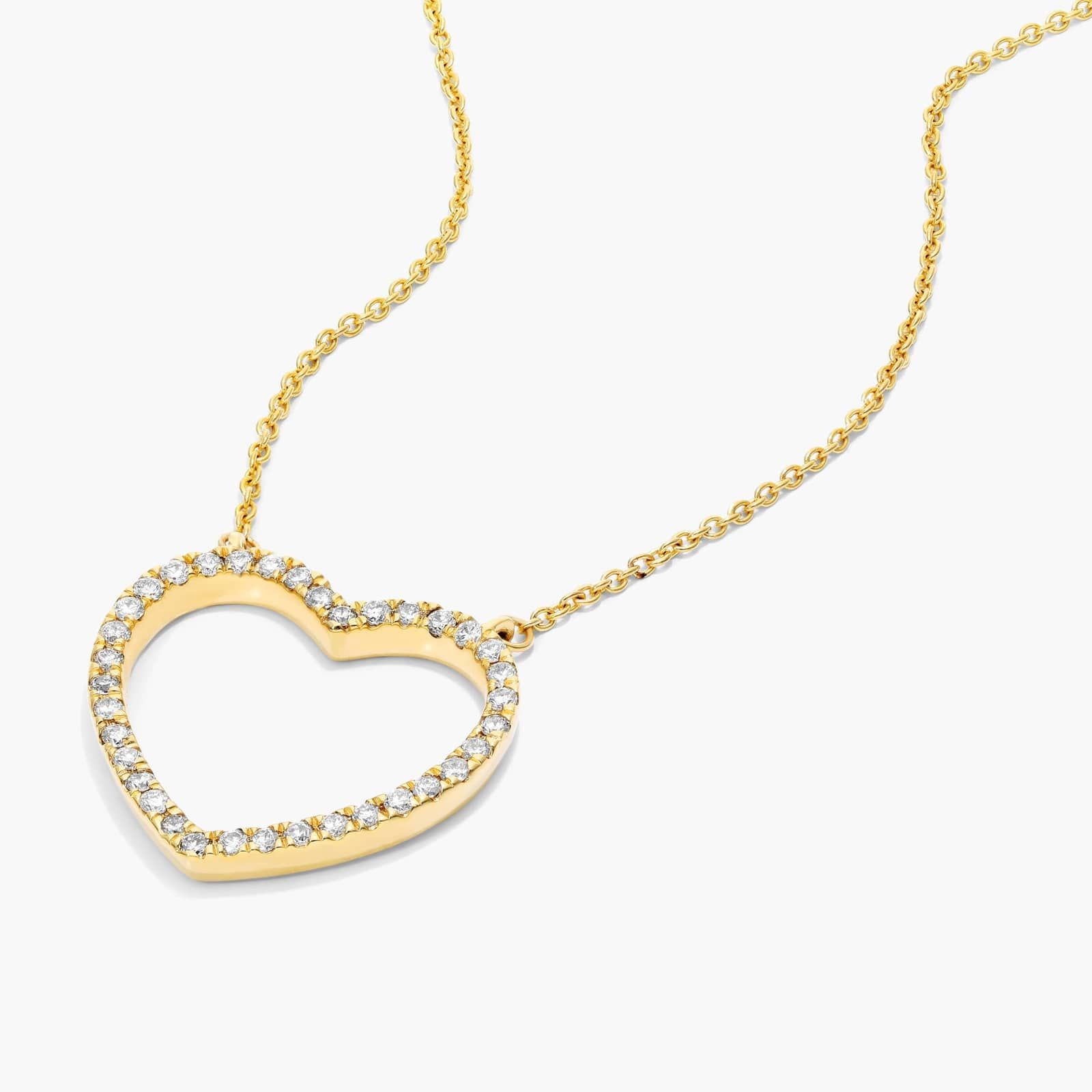 Open Heart Diamond Necklace In 14K Yellow Gold