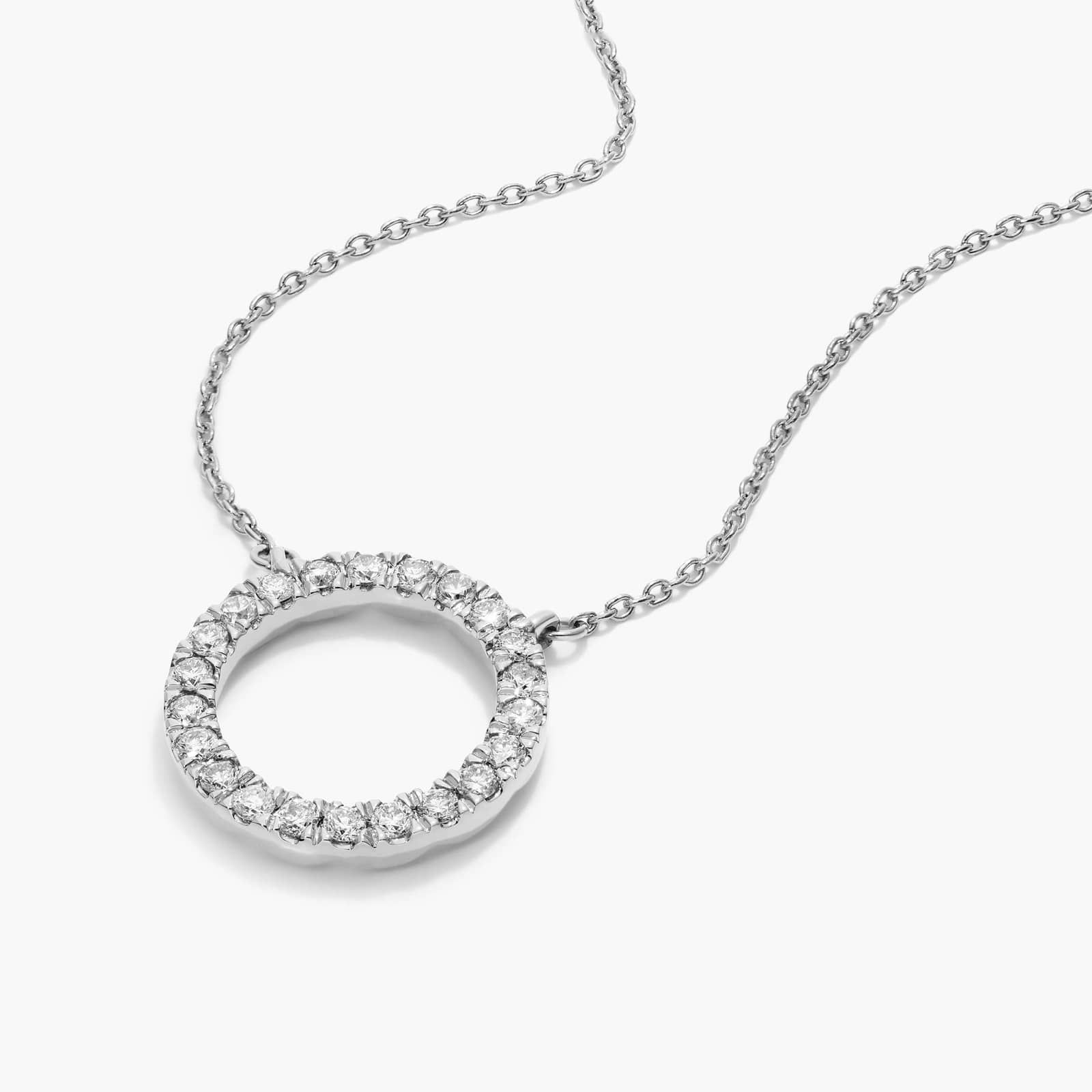 Open Circle Diamond Necklace In 14K White Gold