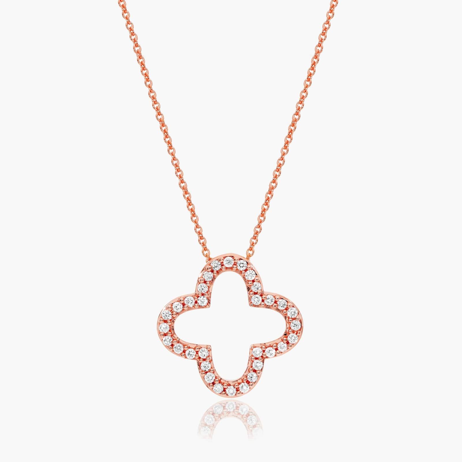 Open Clover Diamond Necklace In 14K Rose Gold