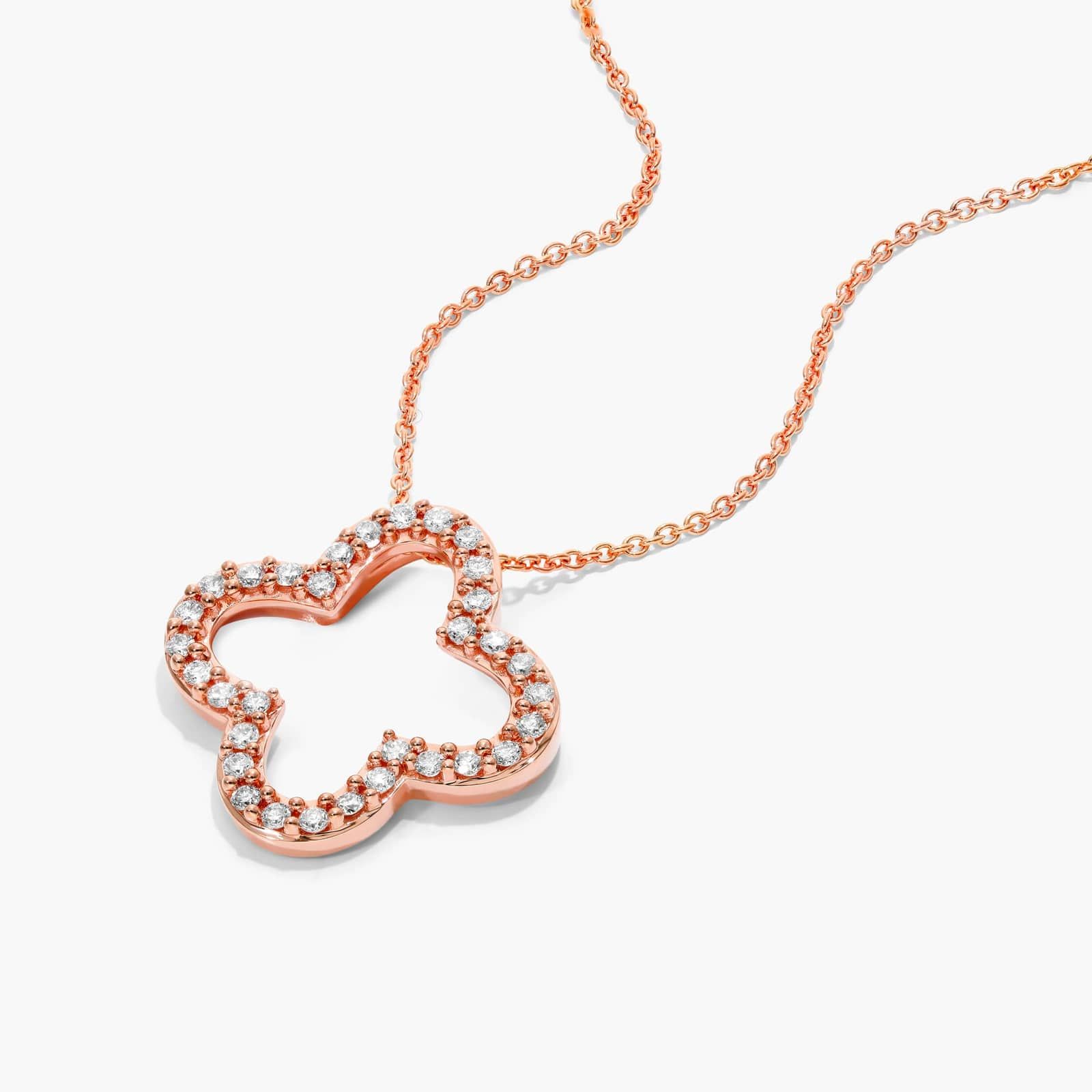 Open Clover Diamond Necklace In 14K Rose Gold
