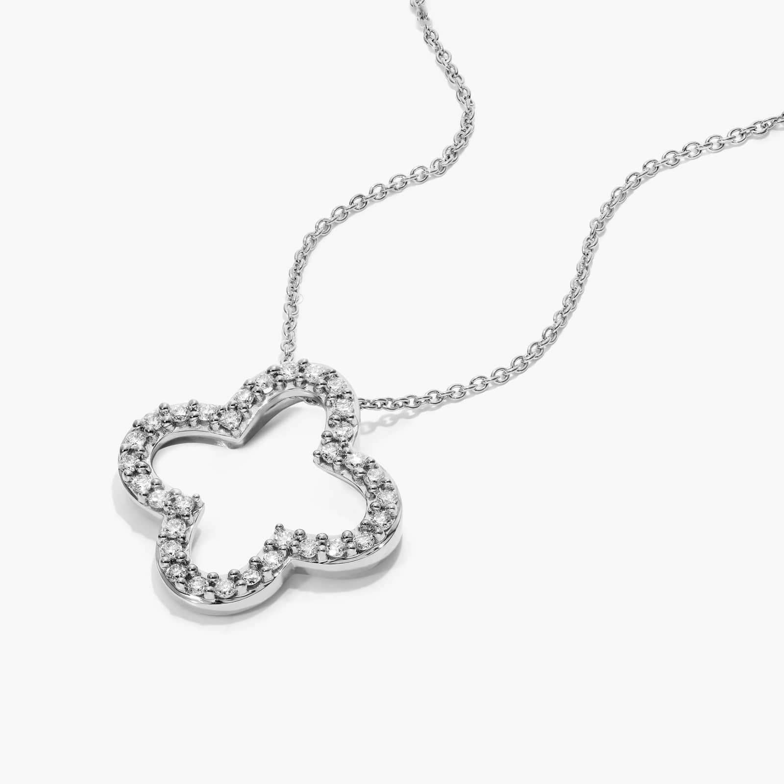 Open Clover Diamond Necklace In 14K White Gold