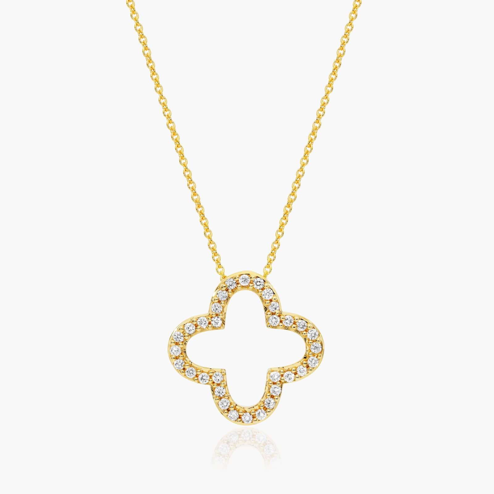 Open Clover Diamond Necklace In 14K Yellow Gold-81683y14