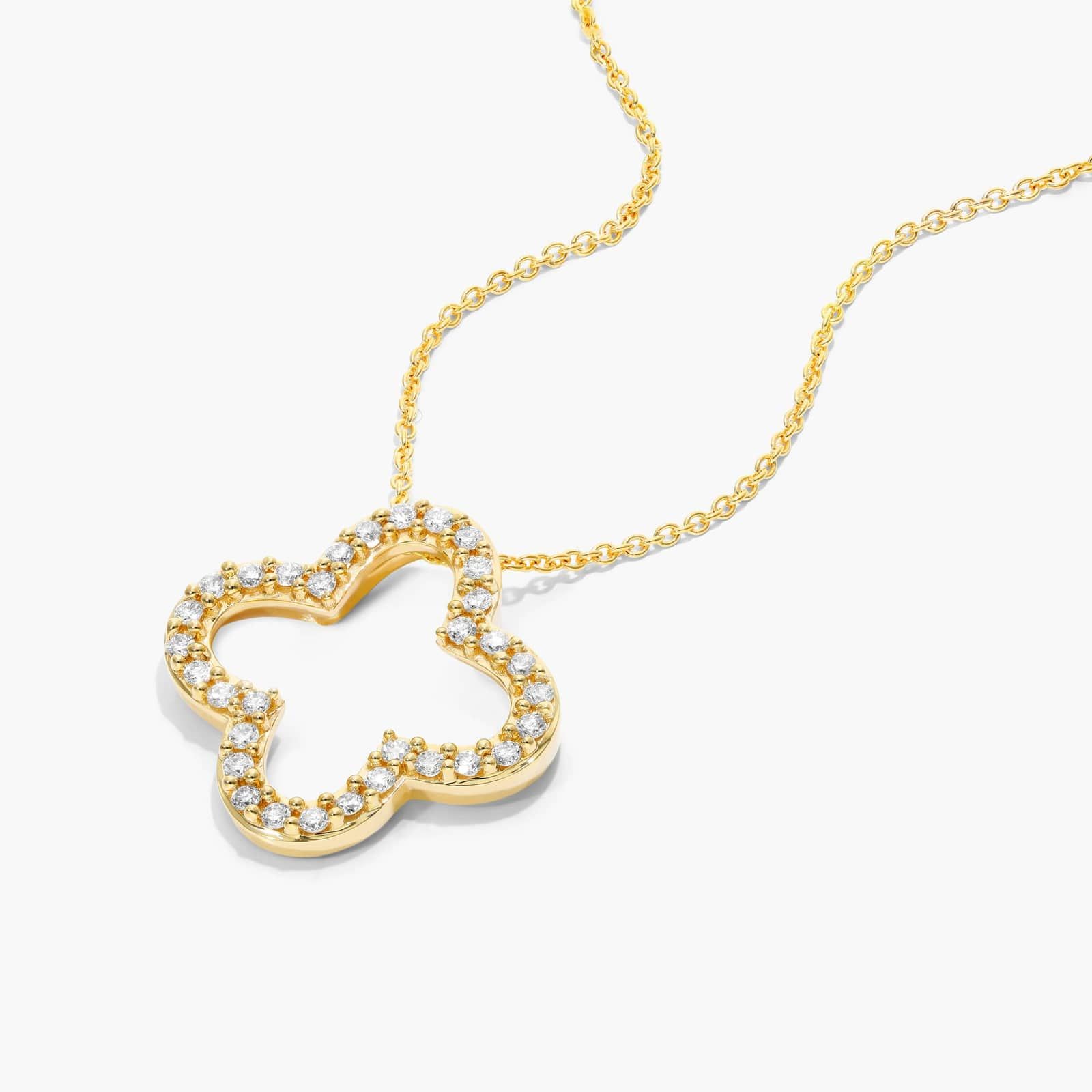 Open Clover Diamond Necklace In 14K Yellow Gold