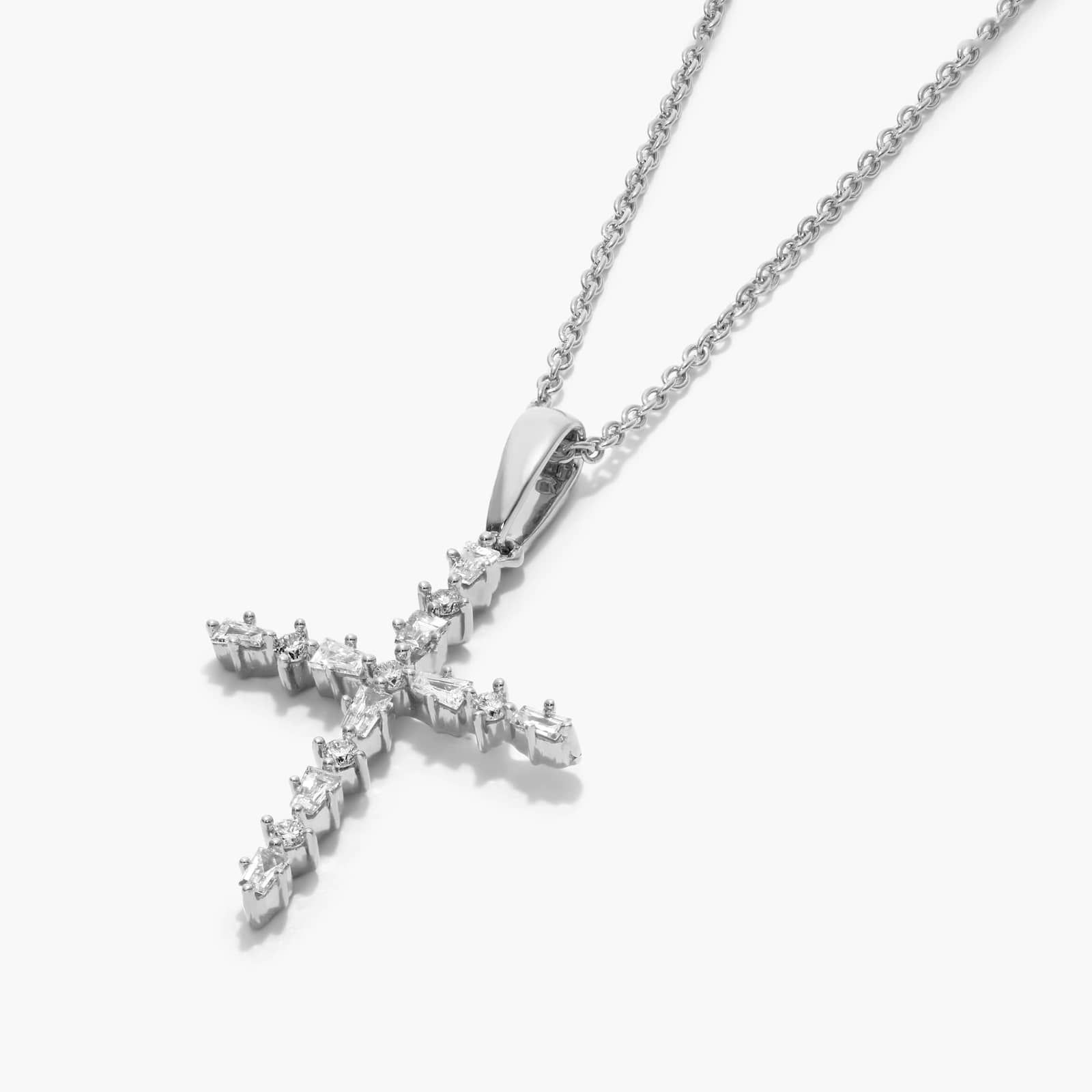 Alternating Diamond Cross Necklace In 14K White Gold