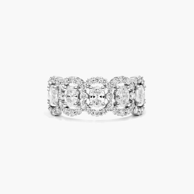 Five Stone Oval Cut Halo Lab-Grown Diamond Ring In 14K White Gold