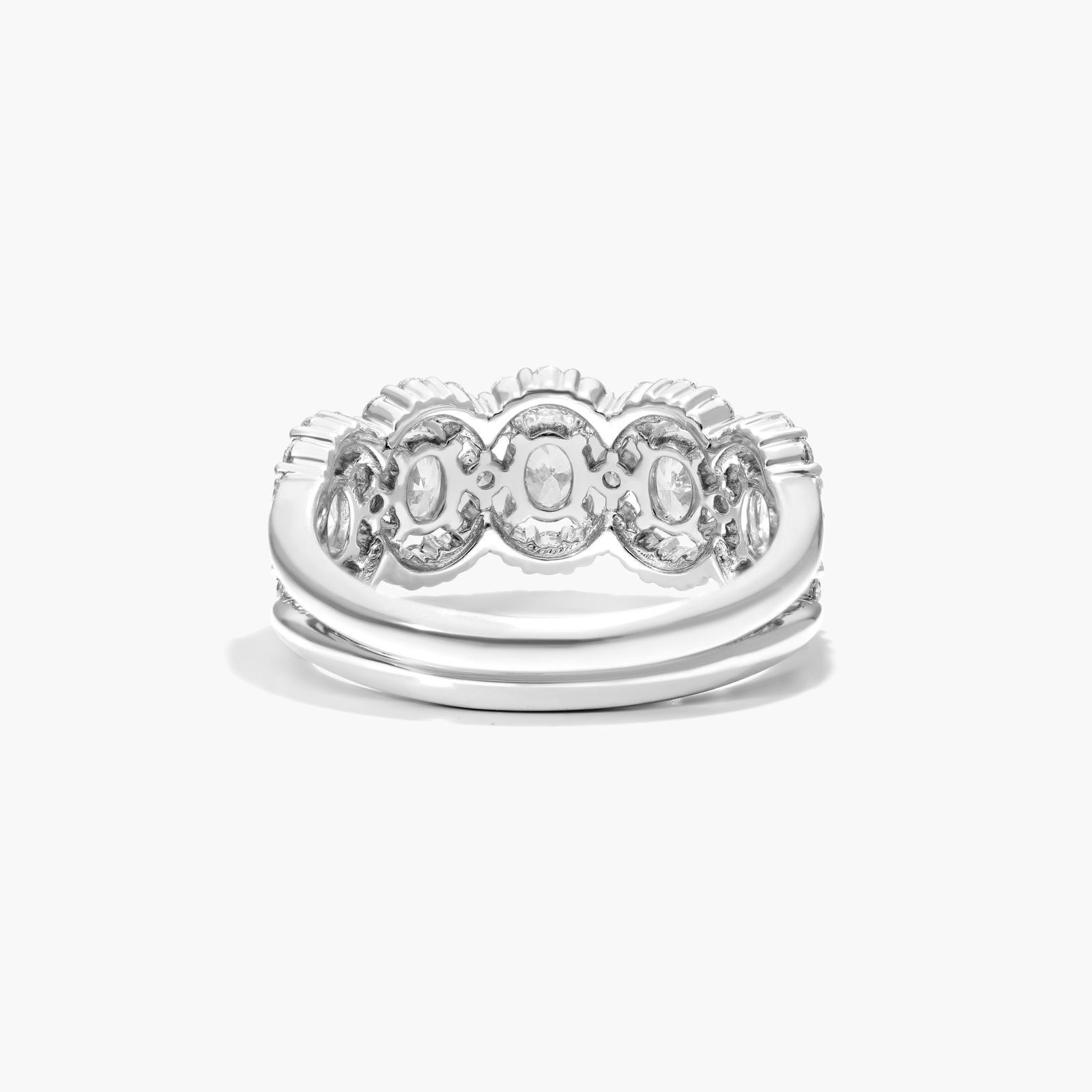 Five Stone Oval Cut Halo Lab-Grown Diamond Ring In 14K White Gold
