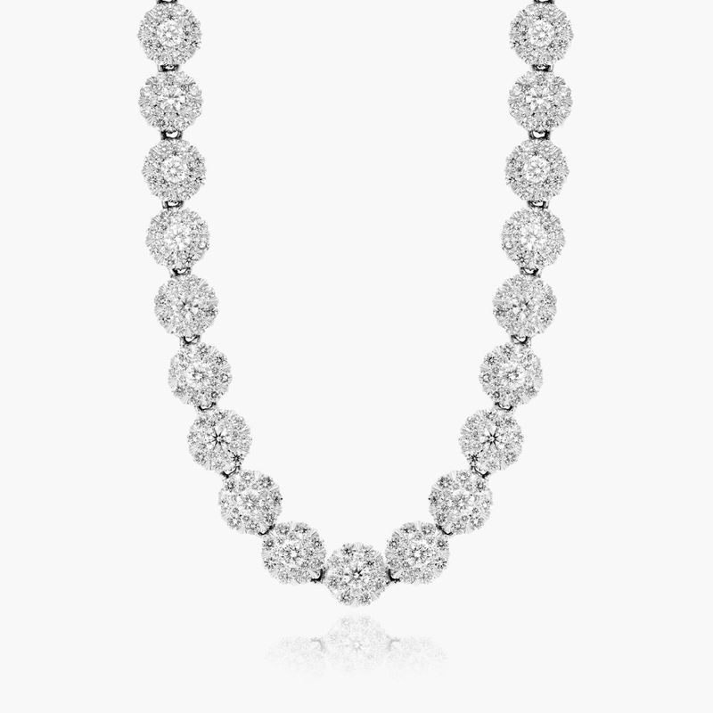 14K White Gold Lab-Grown Diamond Peony Tennis Necklace