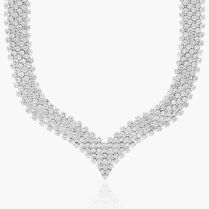 14K White Gold Mesh V Lab-Grown Diamond Necklace