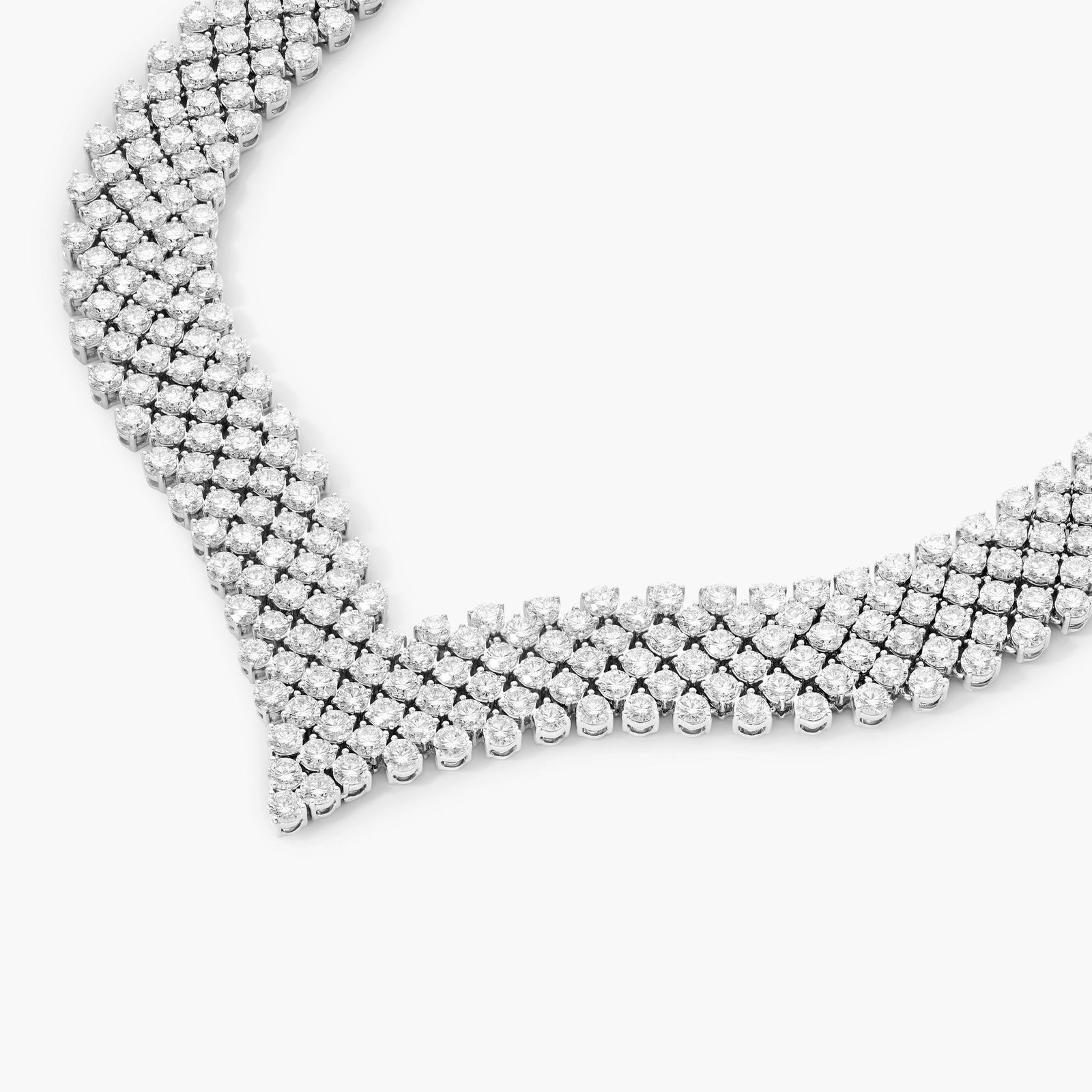 14K White Gold Mesh V Lab-Grown Diamond Necklace