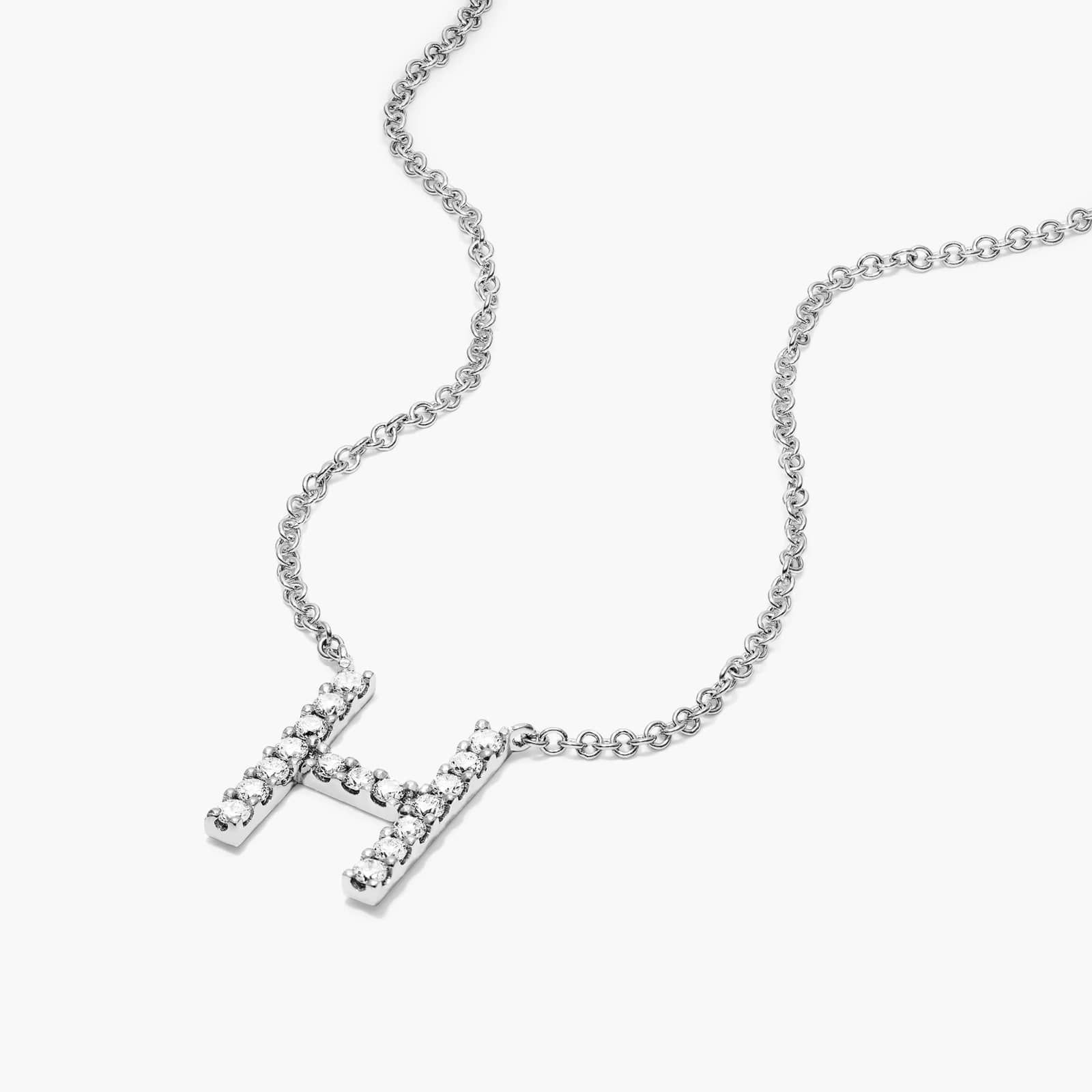 H Initial Lab-Grown Diamond Necklace In 14K White Gold