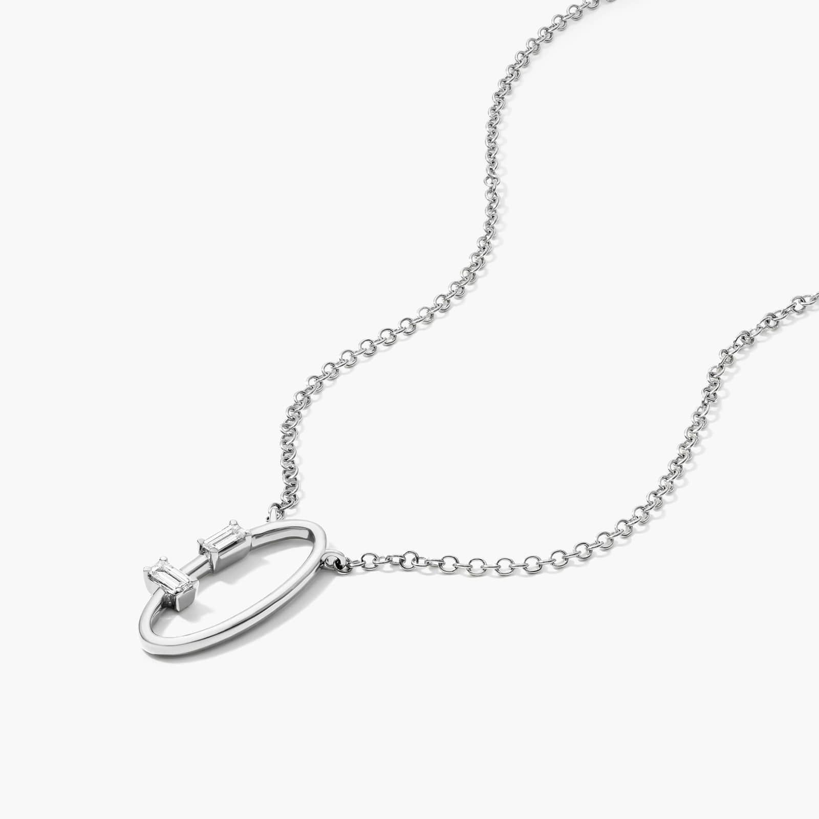 Beaming Baguette Oval Necklace With Baguette Cut Diamonds In 14K White Gold