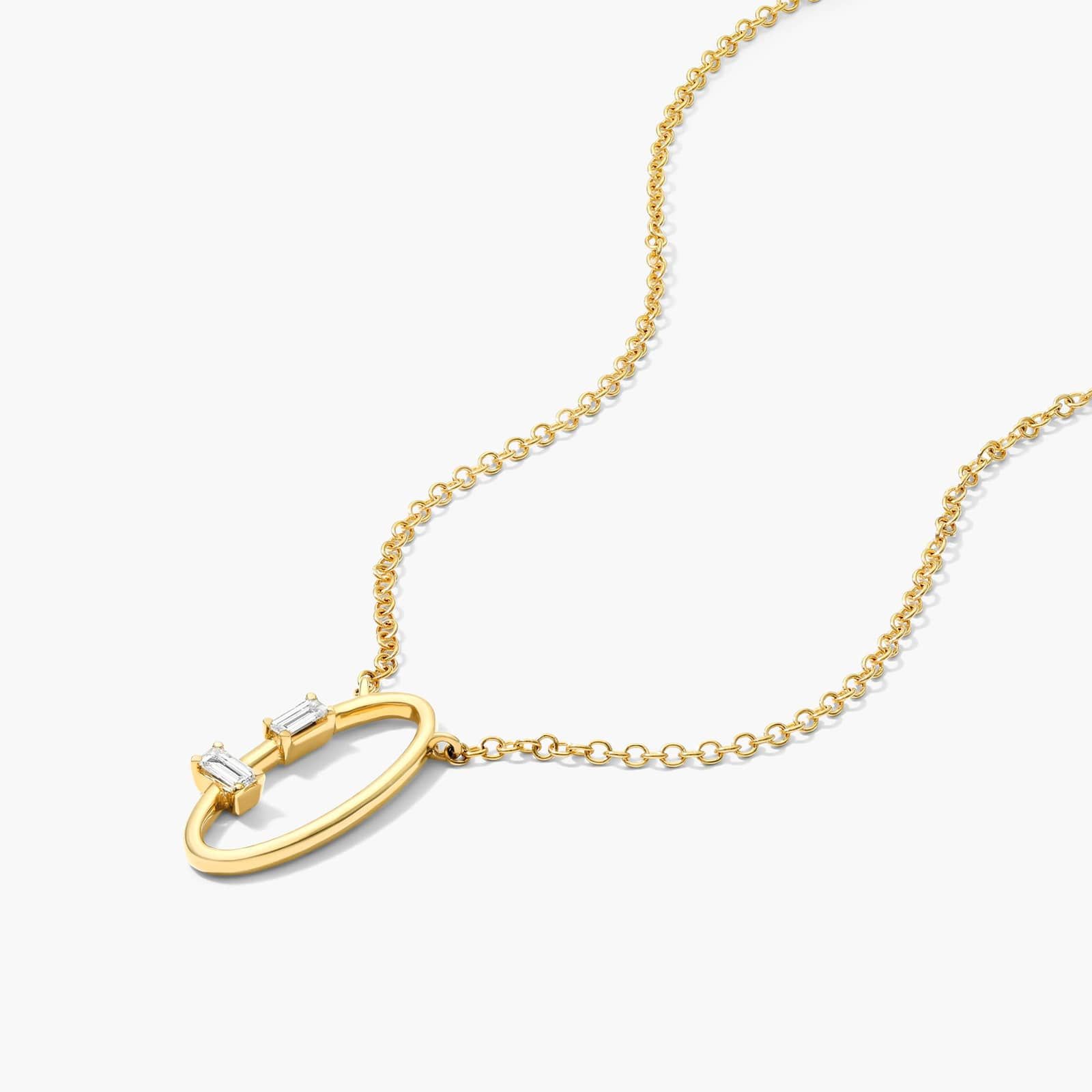 Beaming Baguette Oval Necklace With Baguette Cut Diamonds In 14K Yellow Gold