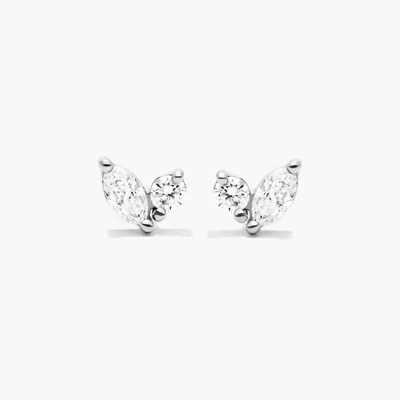 Blooming Leaves Lab-Grown Diamond Stud Earrings In 14K White Gold