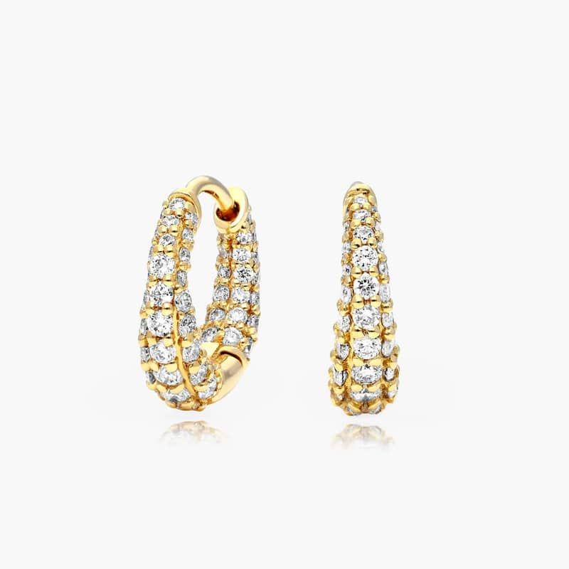 Tapered Diamond Huggie Hoop Earrings In 14K Yellow Gold