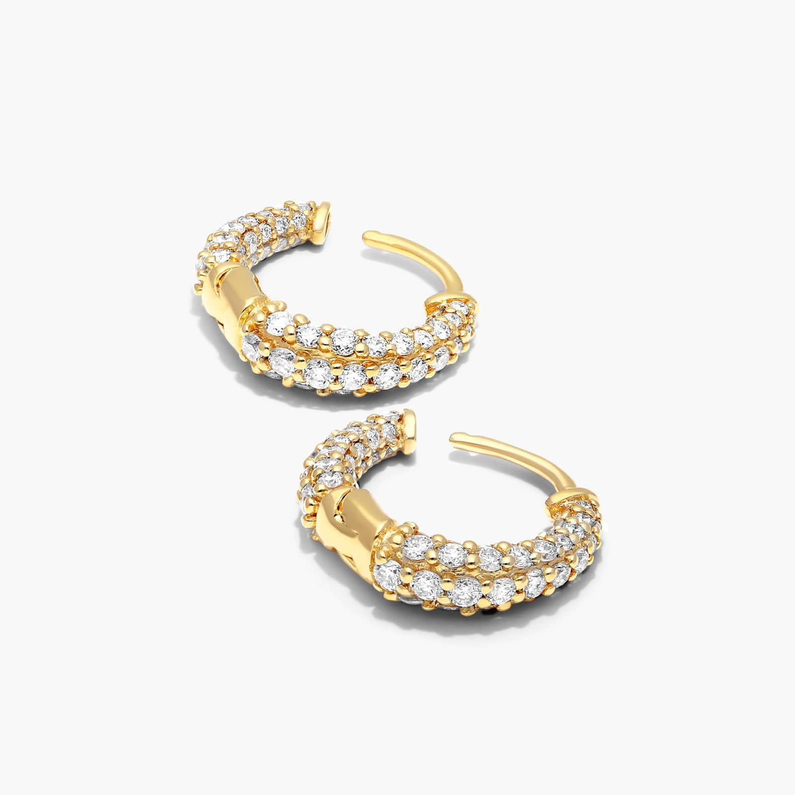 Tapered Diamond Huggie Hoop Earrings In 14K Yellow Gold