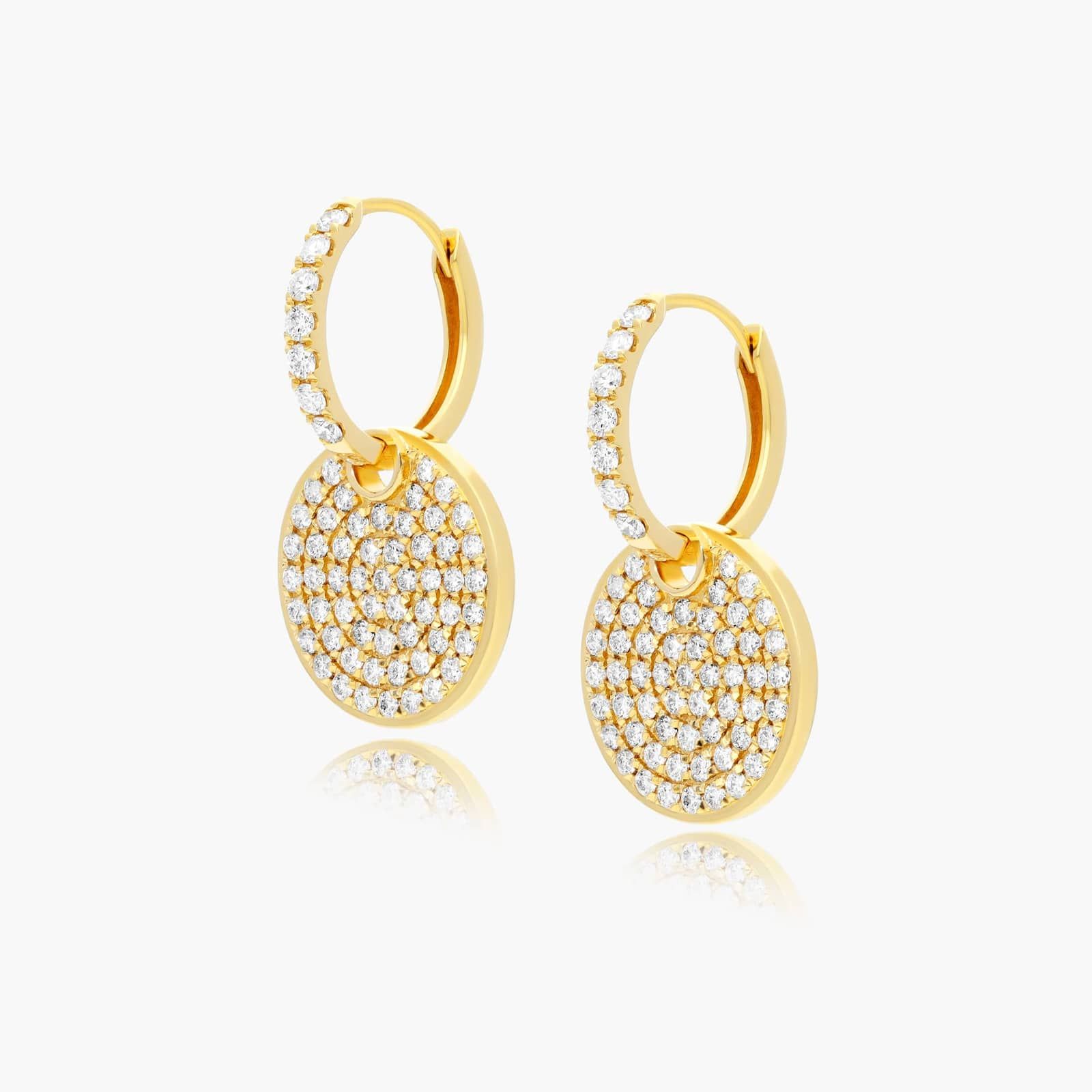 Diamond Disk Dangle Earrings In 14K Yellow Gold