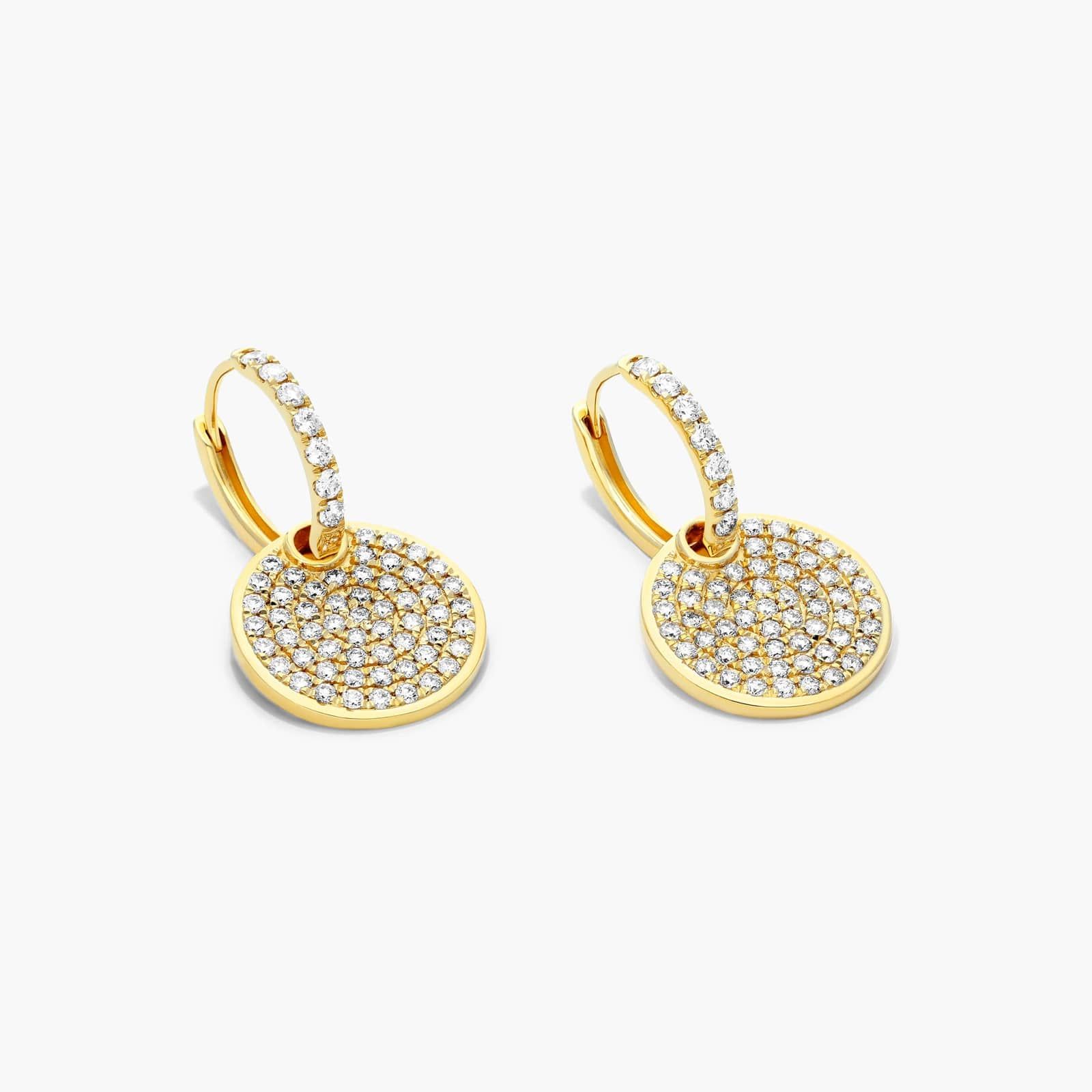 Diamond Disk Dangle Earrings In 14K Yellow Gold