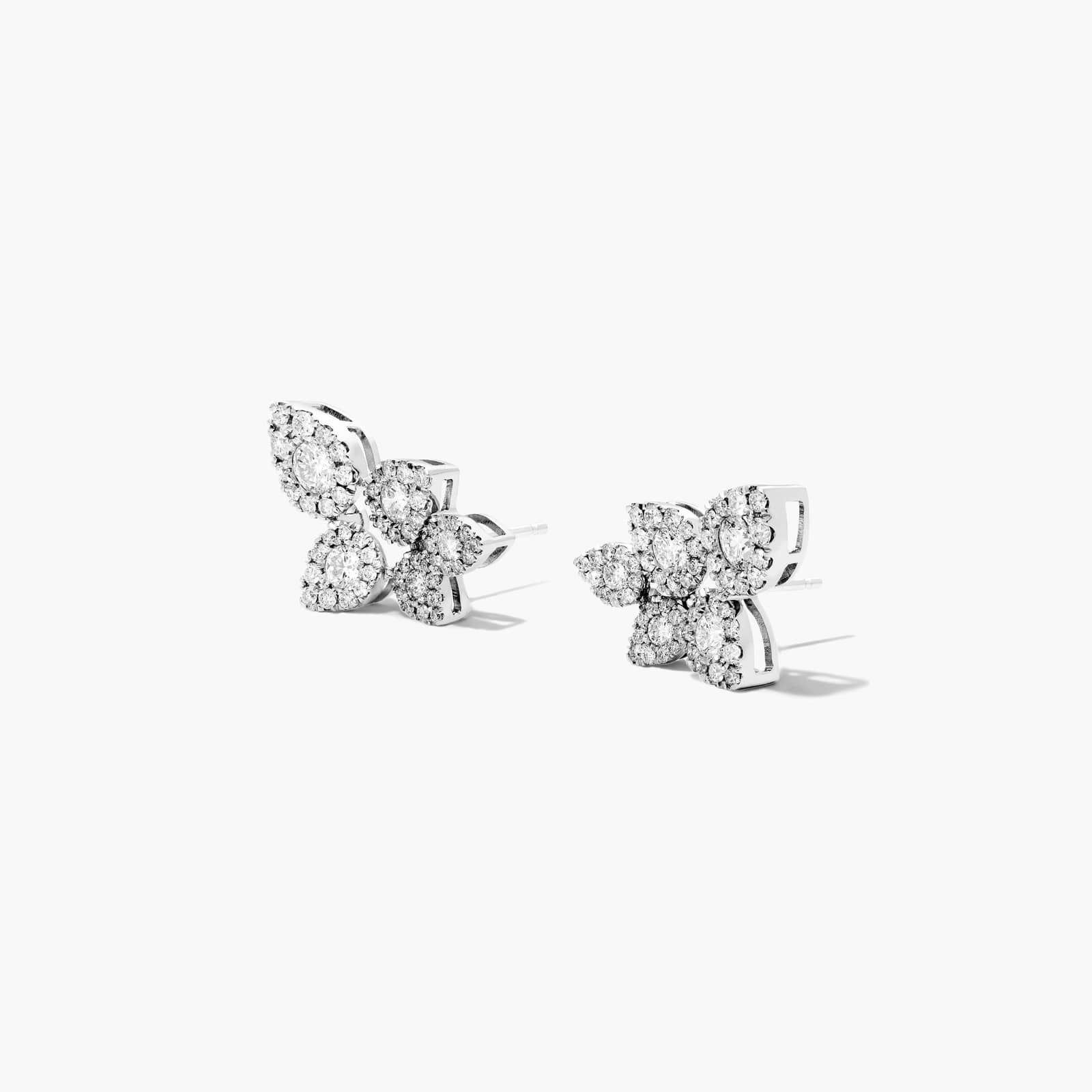 Leaf Cluster Diamond Earrings In 14K White Gold