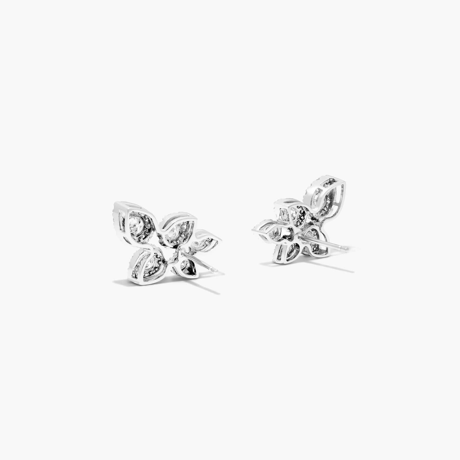 Leaf Cluster Diamond Earrings In 14K White Gold
