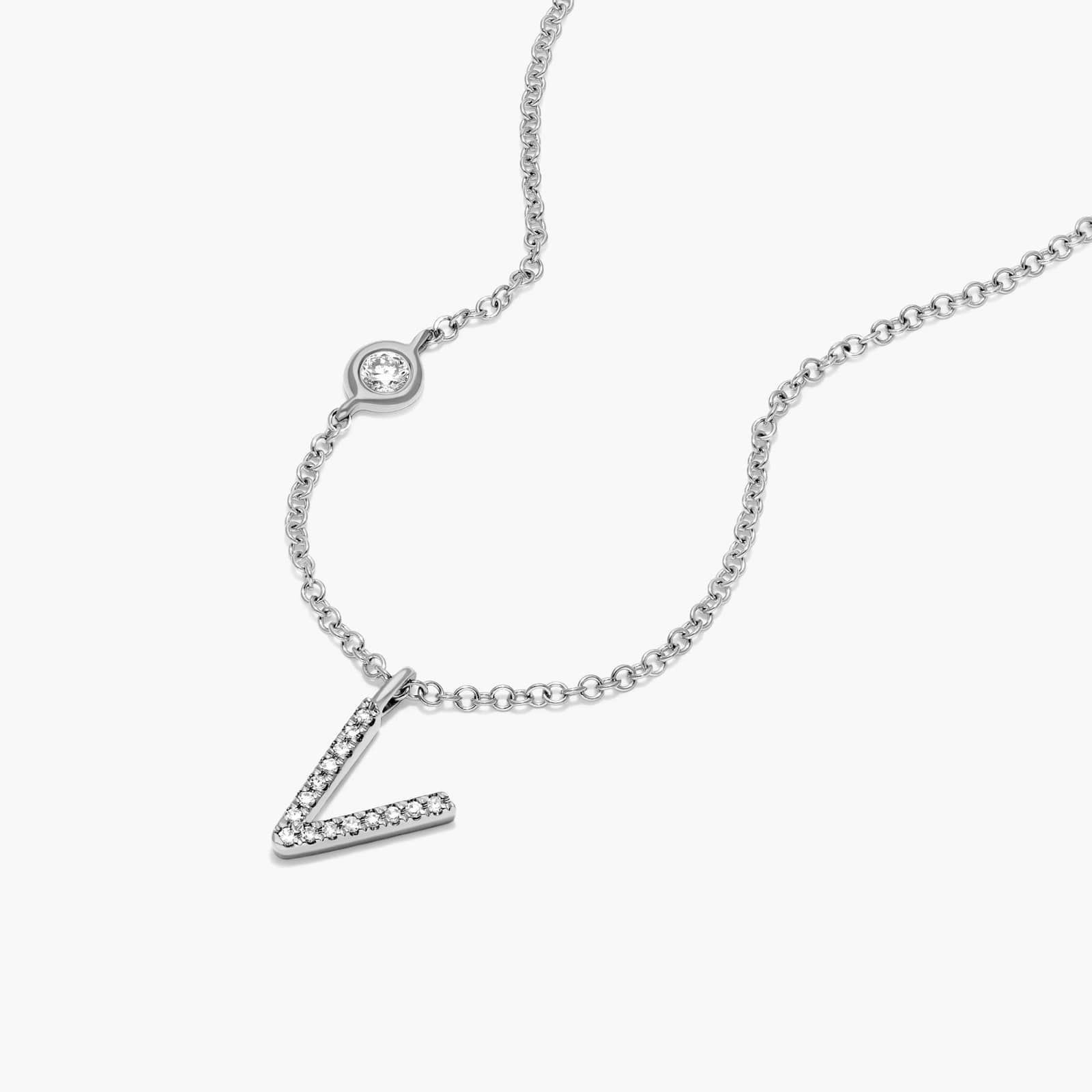 Initial V Diamond Necklace In 14K White Gold