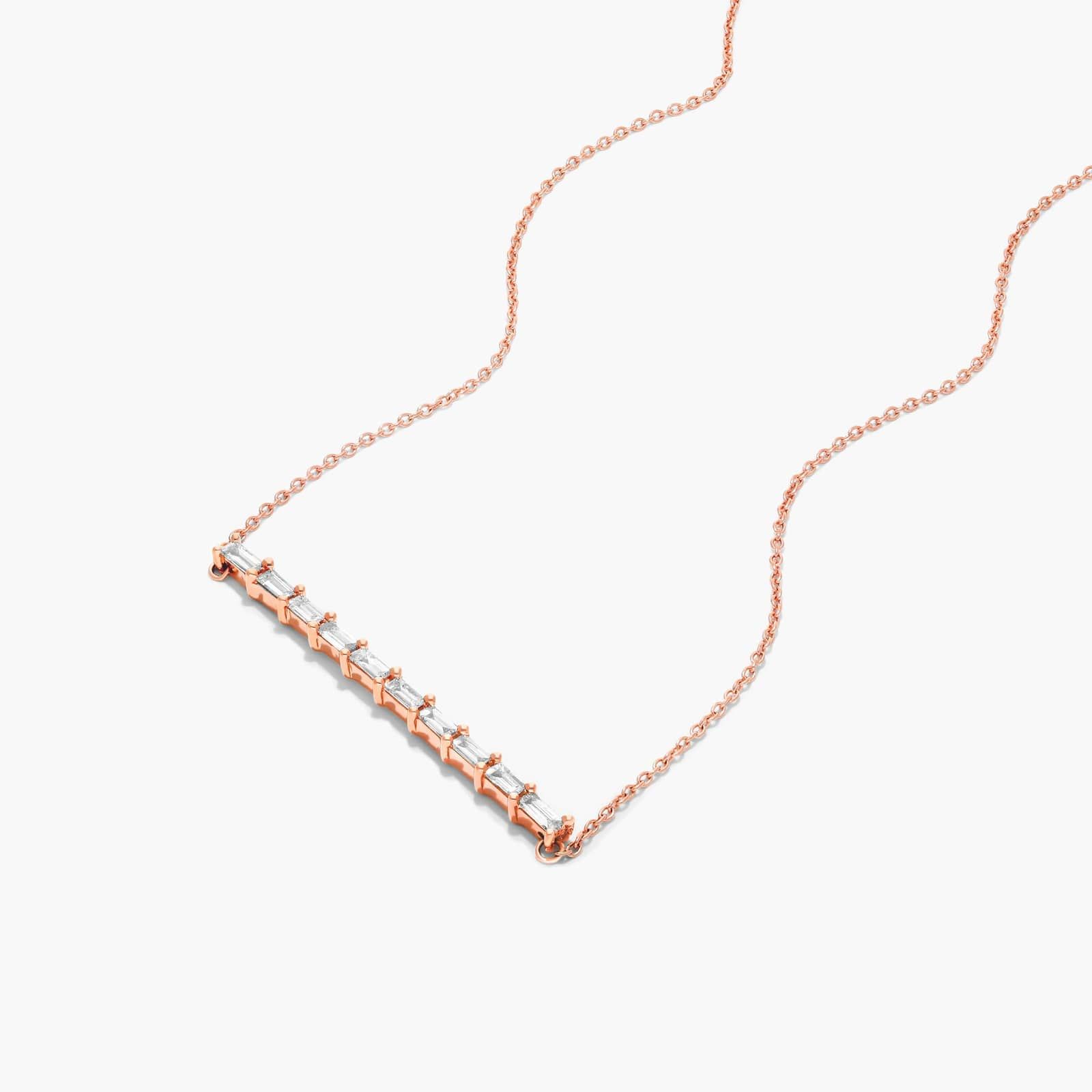 Baguette Lane Bar Necklace With Baguette Cut Lab-Grown Diamonds In 14K Rose Gold