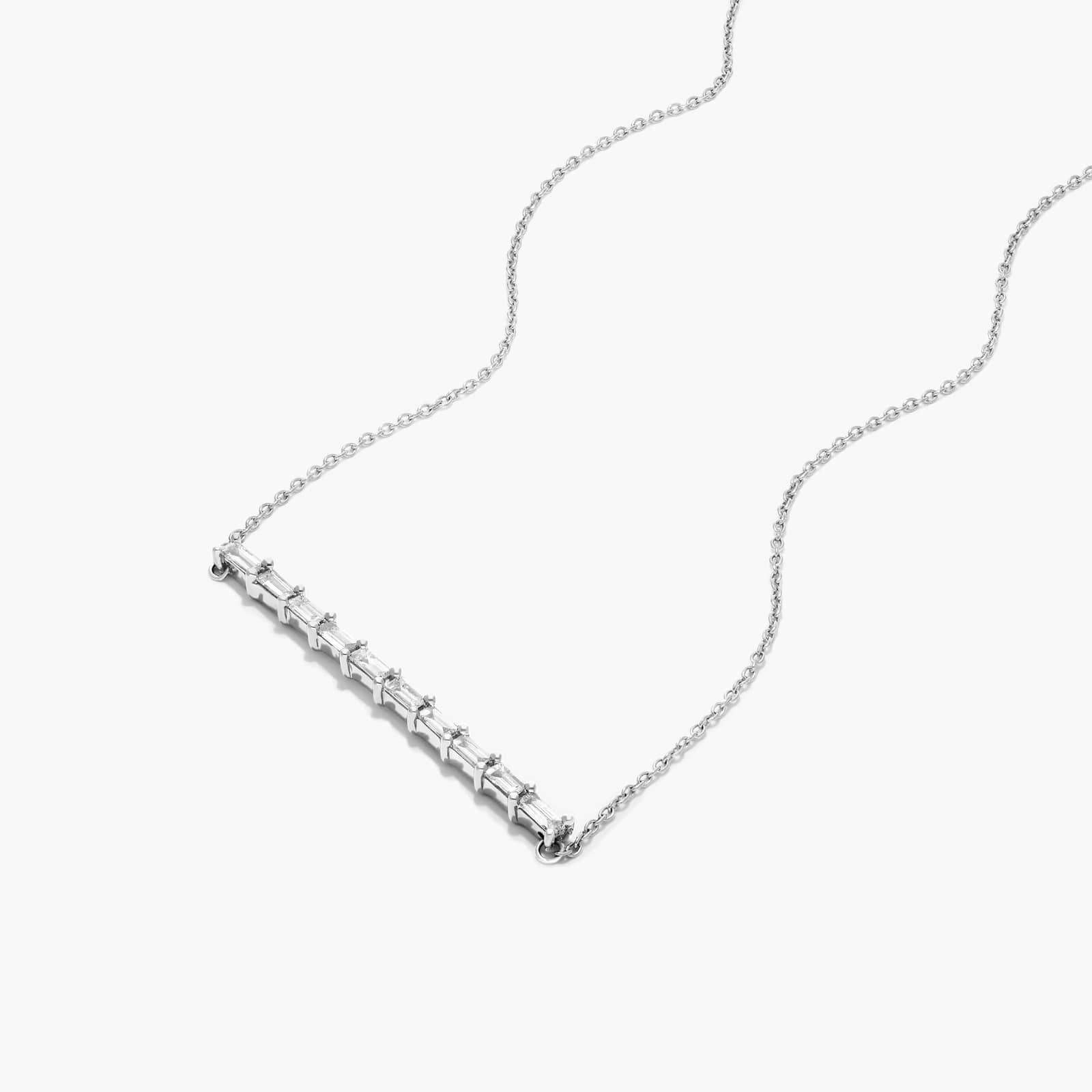 Baguette Lane Bar Necklace With Baguette Cut Lab-Grown Diamonds In 14K White Gold