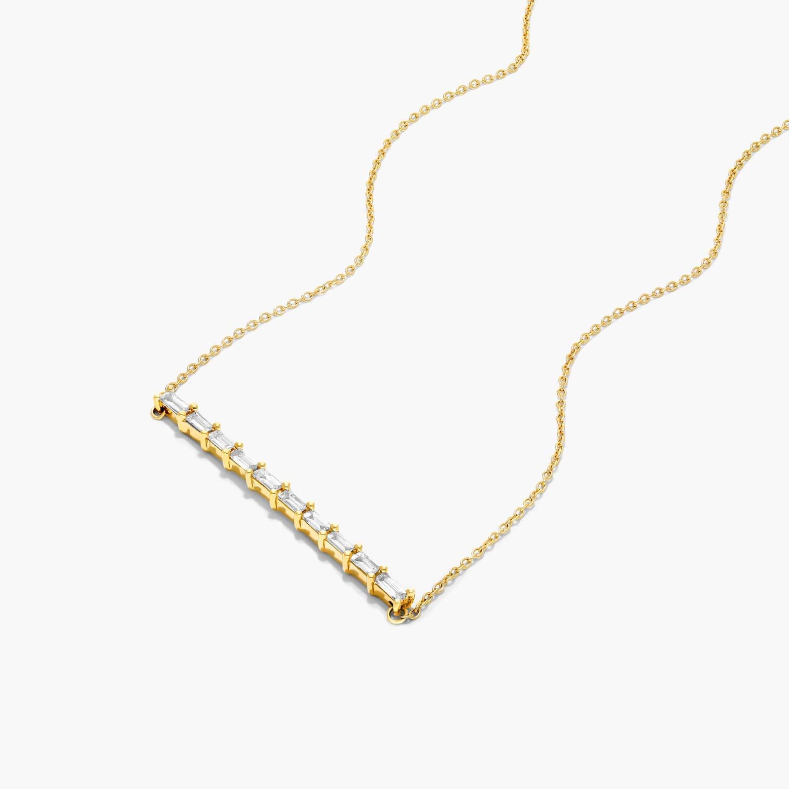 Baguette Lane Bar Necklace With Baguette Cut Lab-Grown Diamonds In 14K Yellow Gold