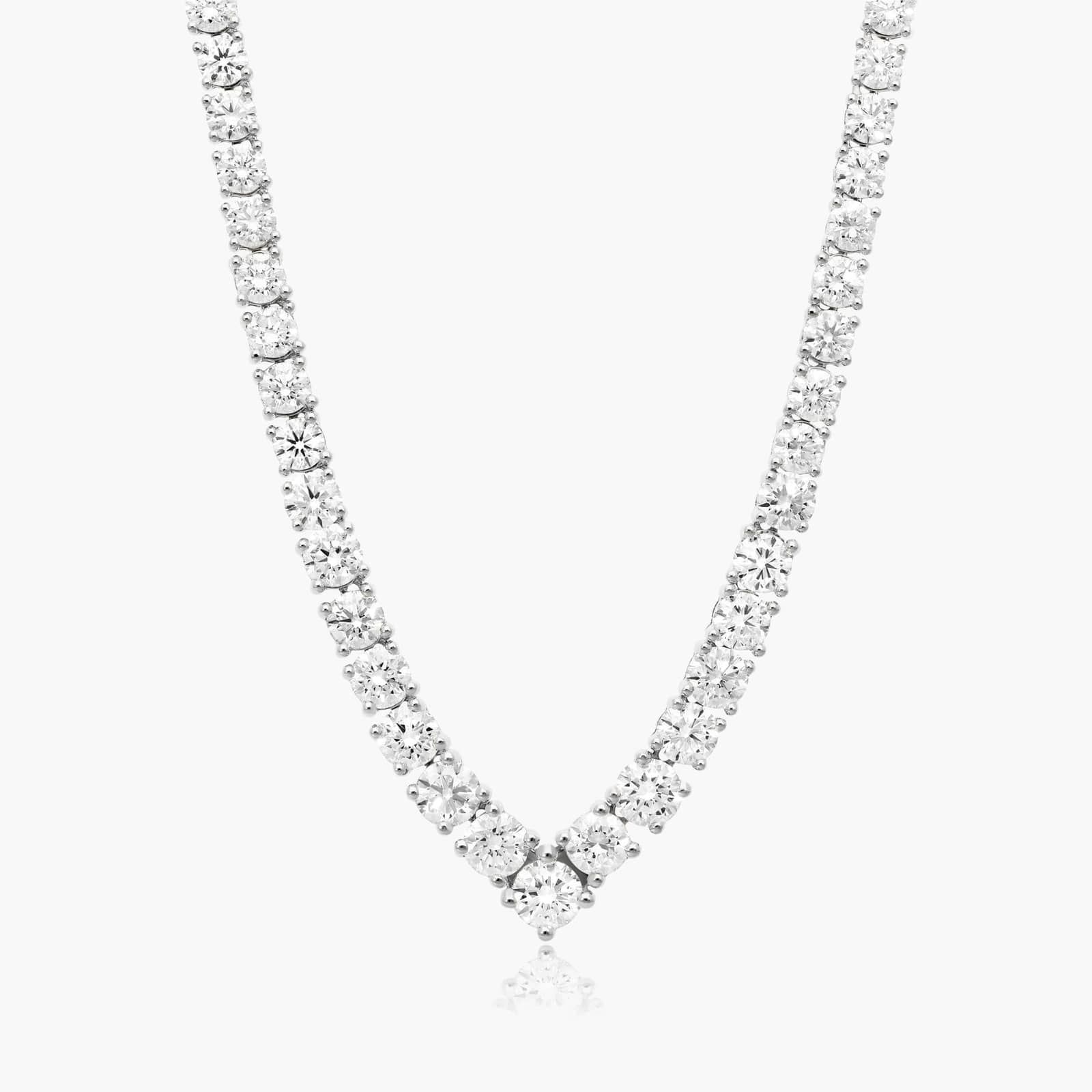 14K White Gold Chevron Lab-Grown Diamond Tennis Necklace-81760w14l