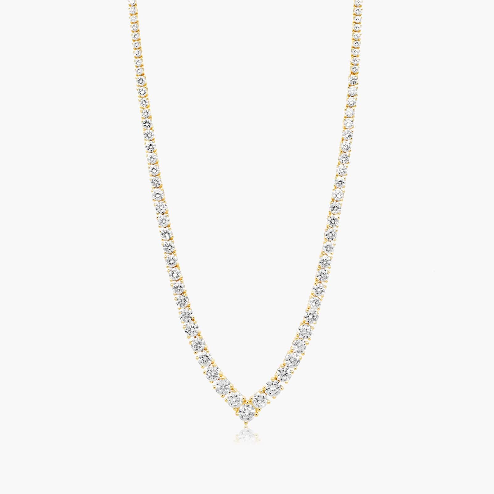 14K Yellow Gold Chevron Lab-Grown Diamond Tennis Necklace