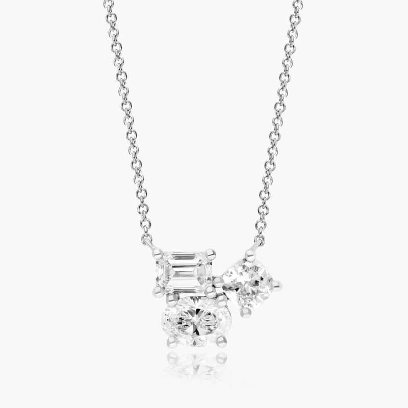 Fancy Cluster Lab-Grown Diamond Necklace In 14K White Gold