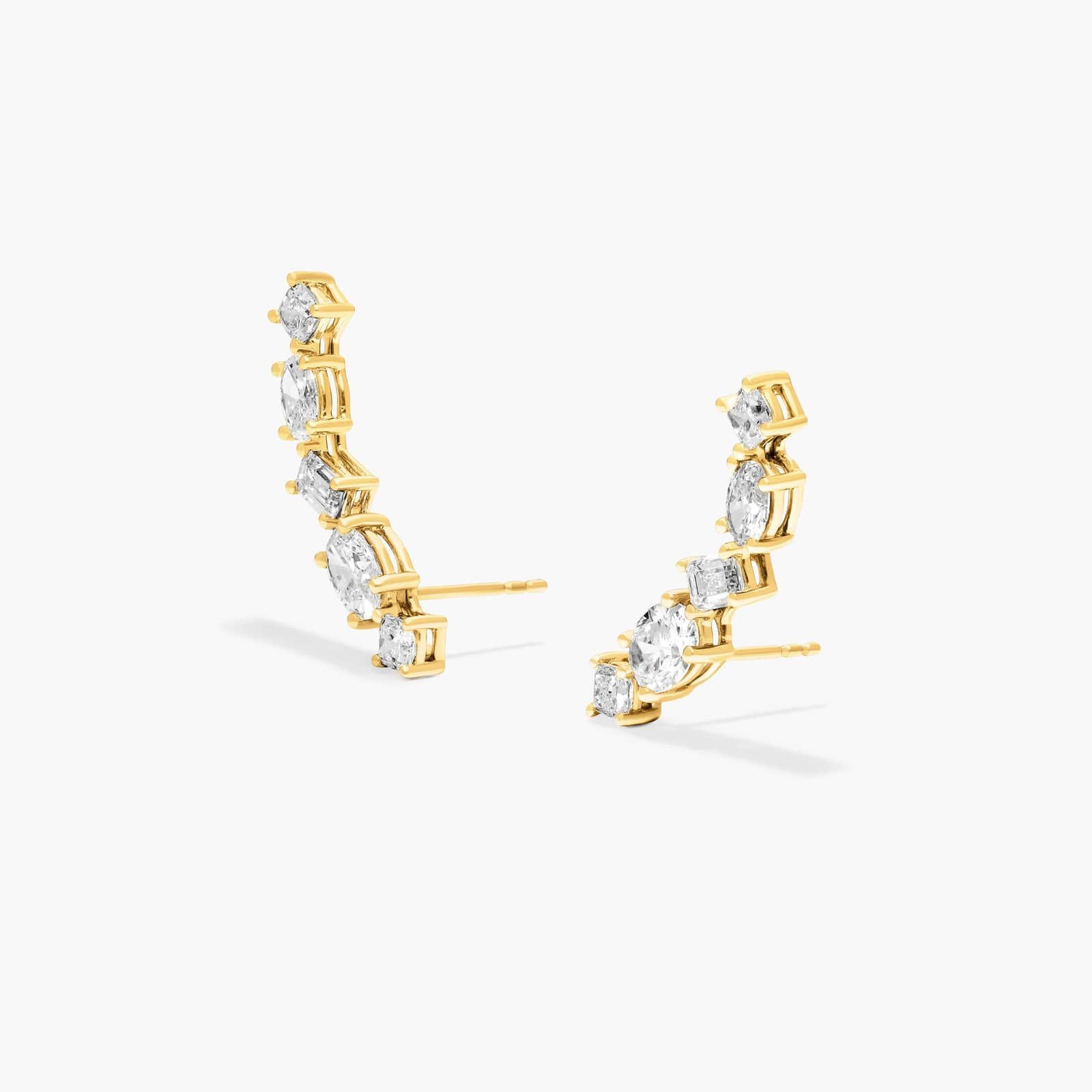 Fancy Array Lab-Grown Diamond Climber Earrings In 14K Yellow Gold