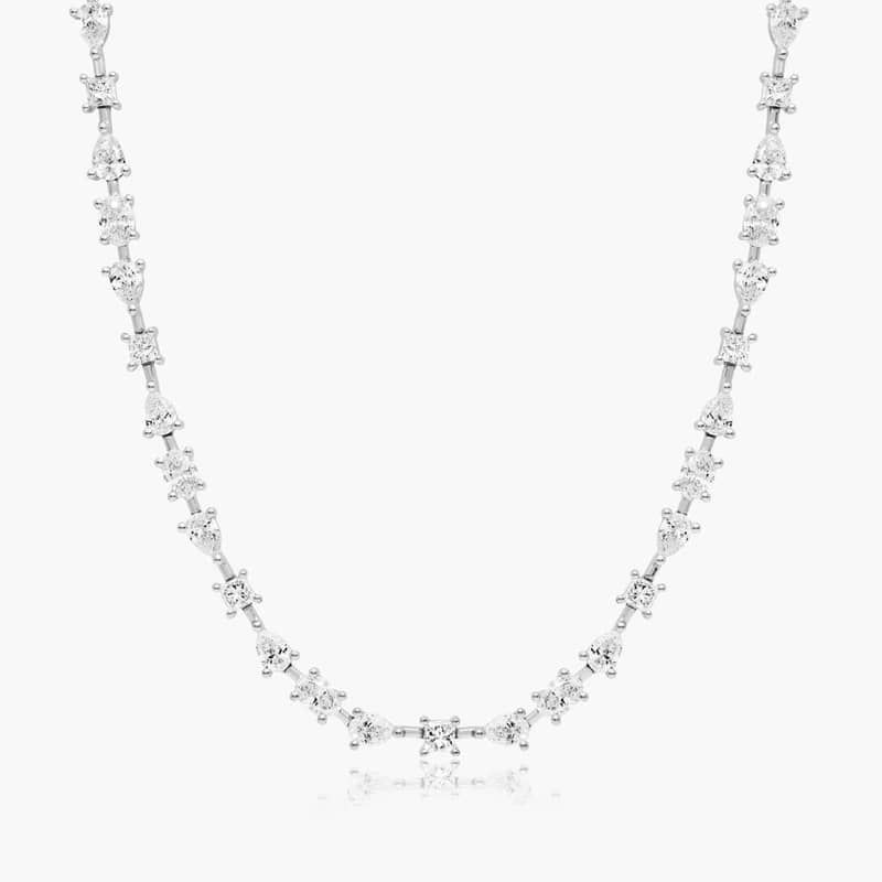 14K White Gold Fancy Array Lab-Grown Diamond Tennis Necklace