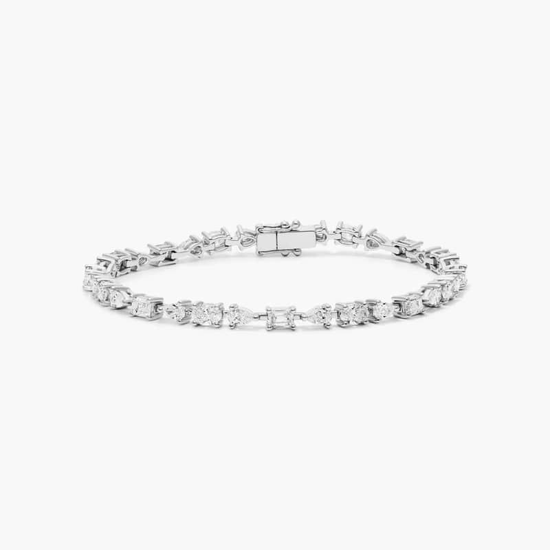 Lab-Grown Diamond Fancy Array Tennis Bracelet In 14K White Gold