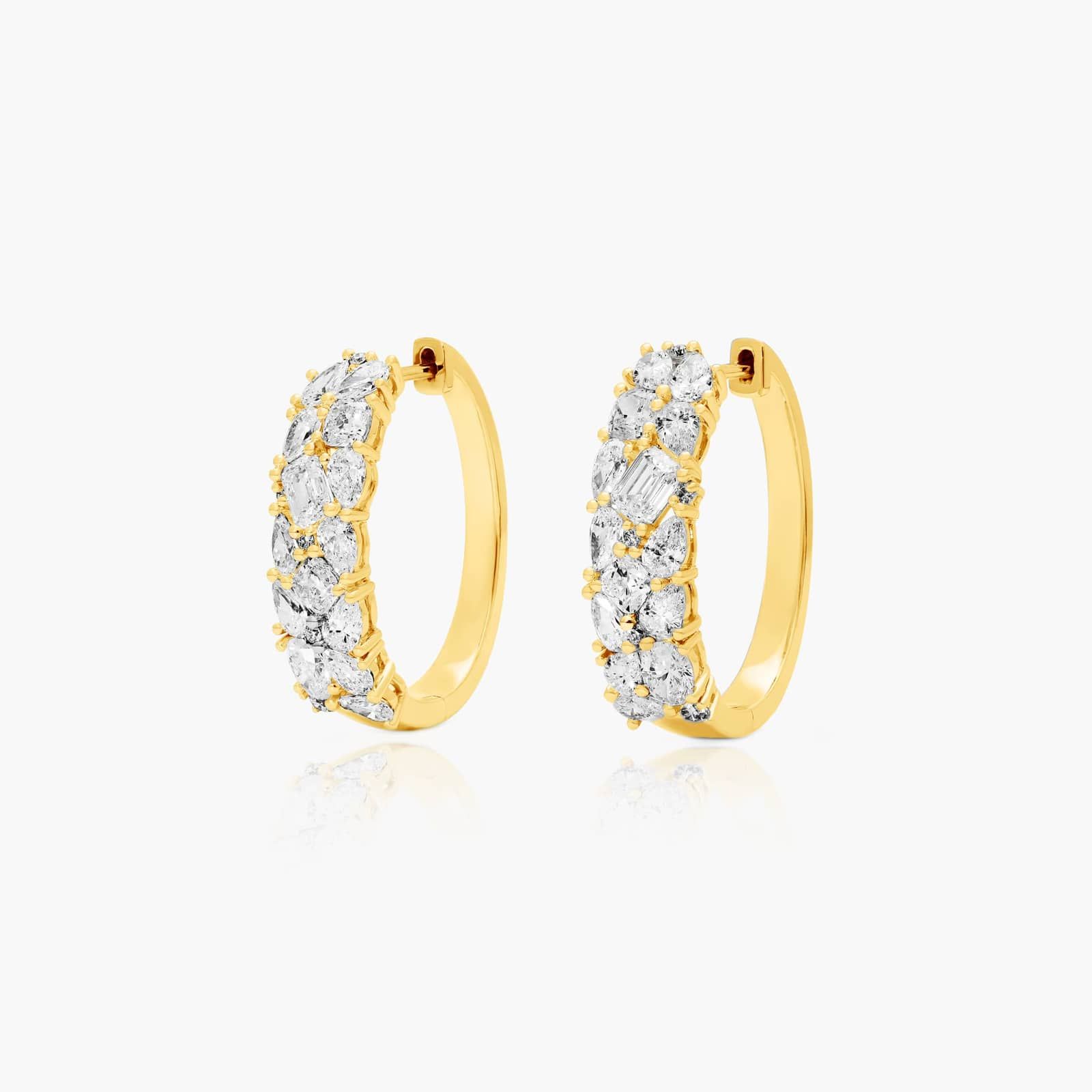 Fancy Scatter Hoop Earrings With Lab-Grown Diamonds In 14K Yellow Gold