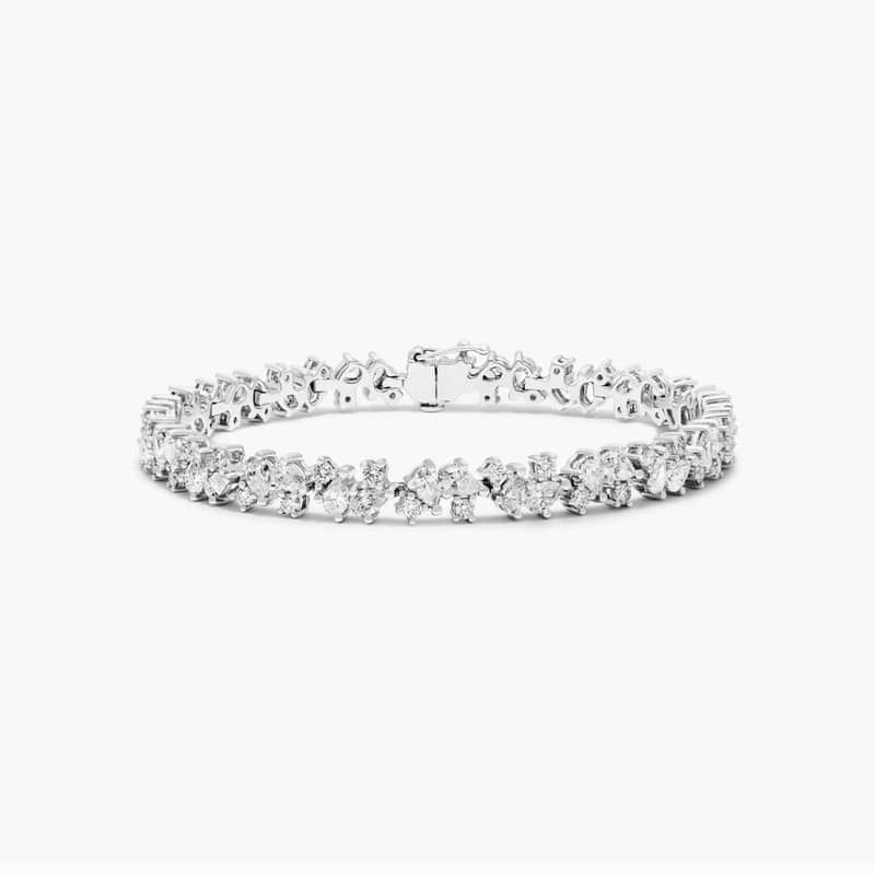 Lab-Grown Diamond Fancy Scatter Tennis Bracelet In 14K White Gold
