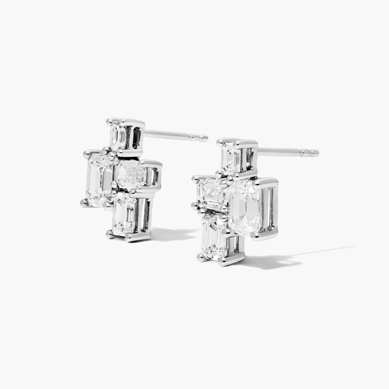Assemblage Emerald Cut Lab-Grown Diamond Earrings In 14K White Gold