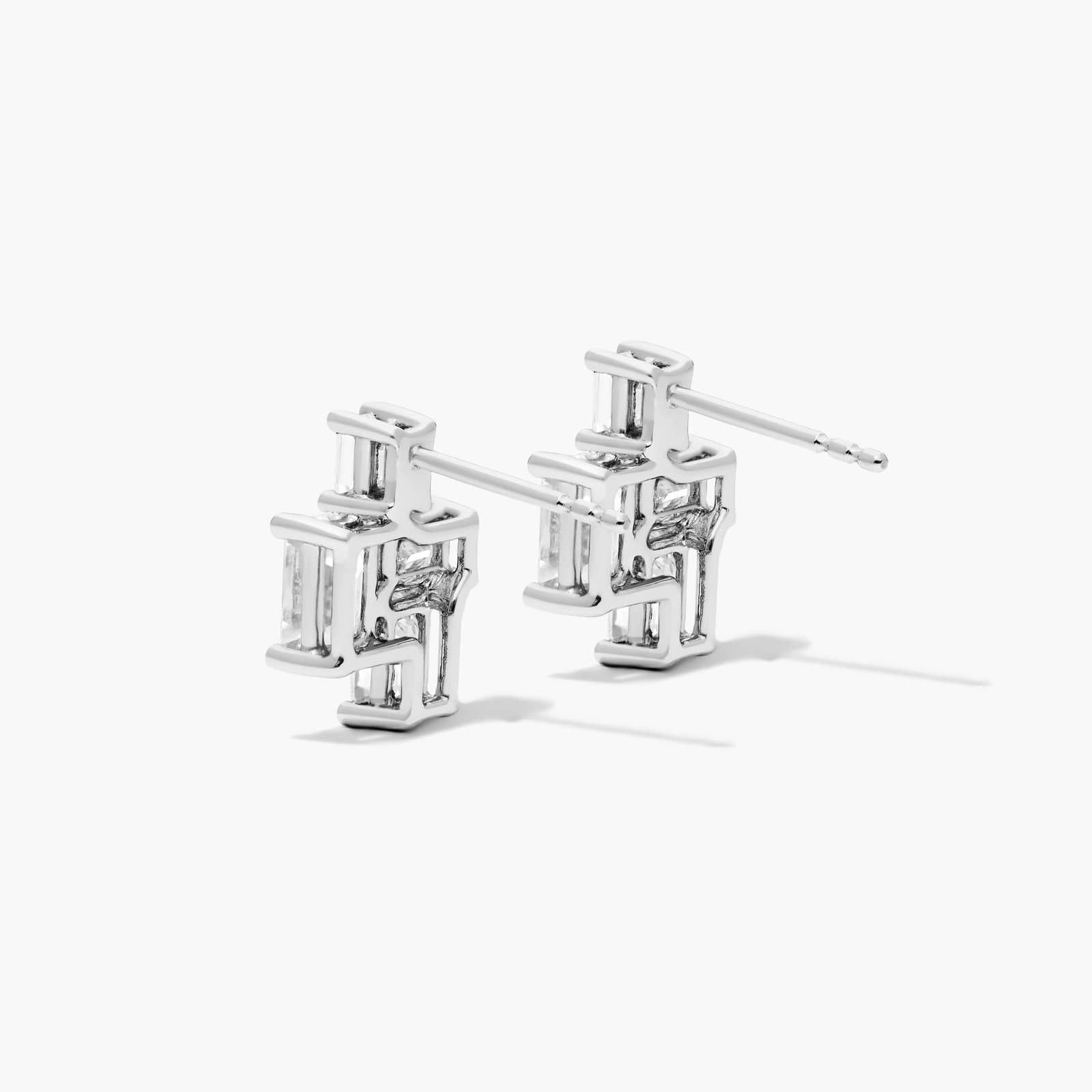Assemblage Emerald Cut Lab-Grown Diamond Earrings In 14K White Gold