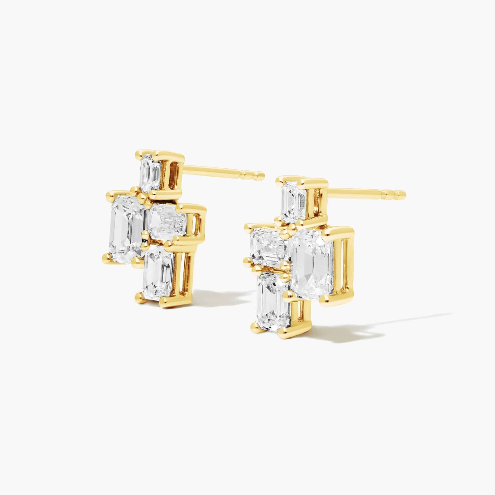 Assemblage Emerald Cut Lab-Grown Diamond Earrings In 14K Yellow Gold