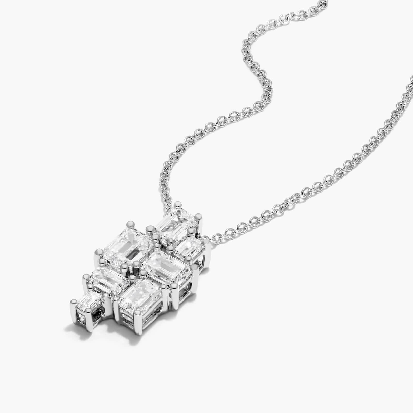 Assemblage Necklace With Emerald Cut Lab-Grown Diamonds In 14K White Gold