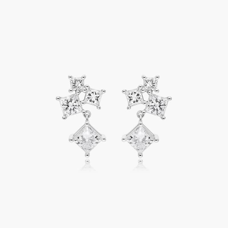 Spritz Diamond Earrings With Princess Cut Lab-Grown Diamonds In 14K White Gold