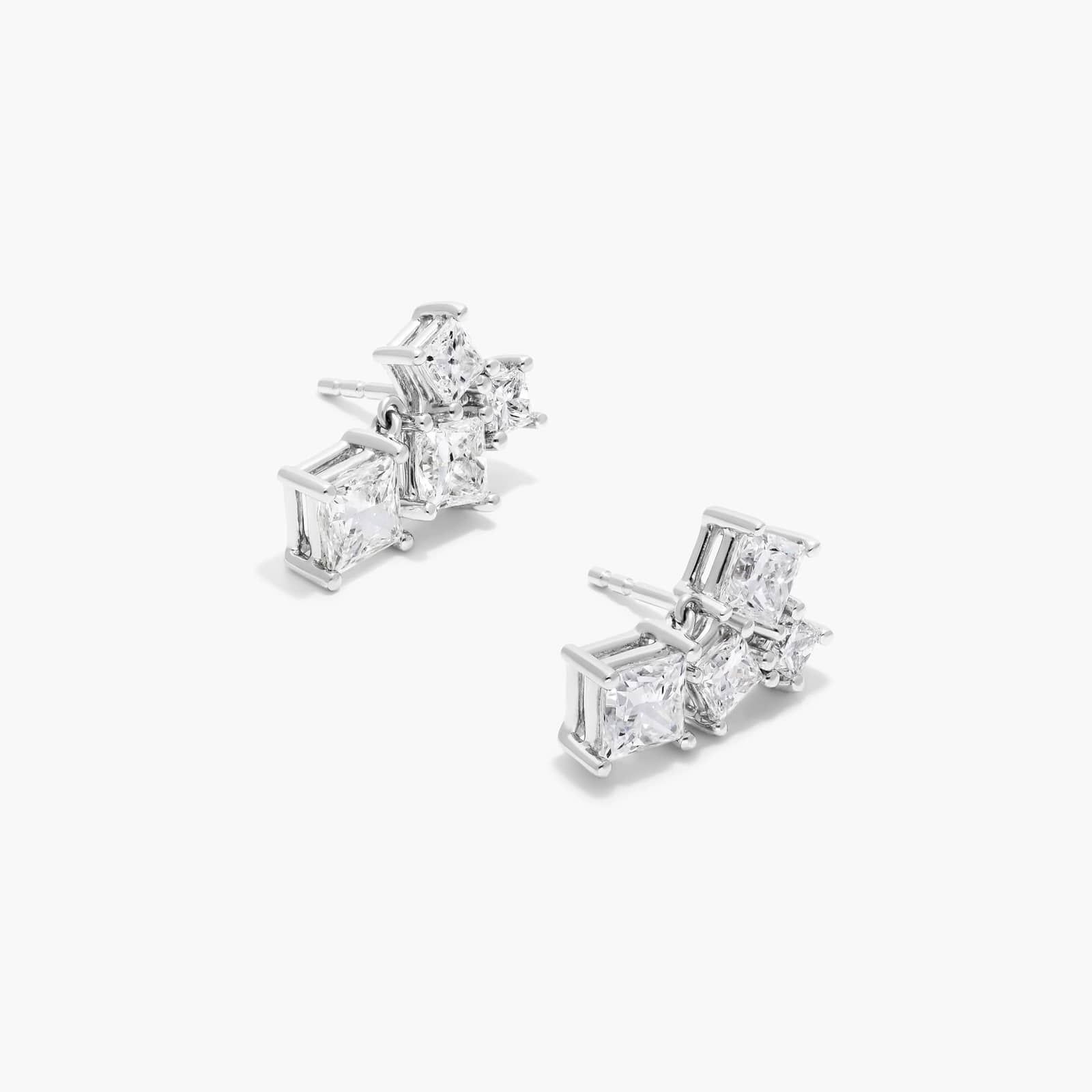 Spritz Diamond Earrings With Princess Cut Lab-Grown Diamonds In 14K White Gold